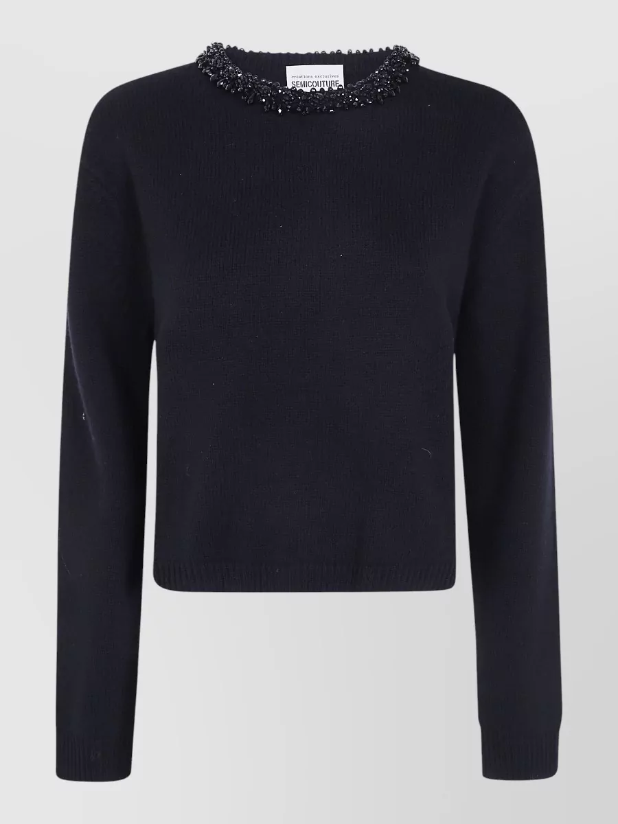 Semicouture cashmere-blend short-sleeve crew-neck sweater