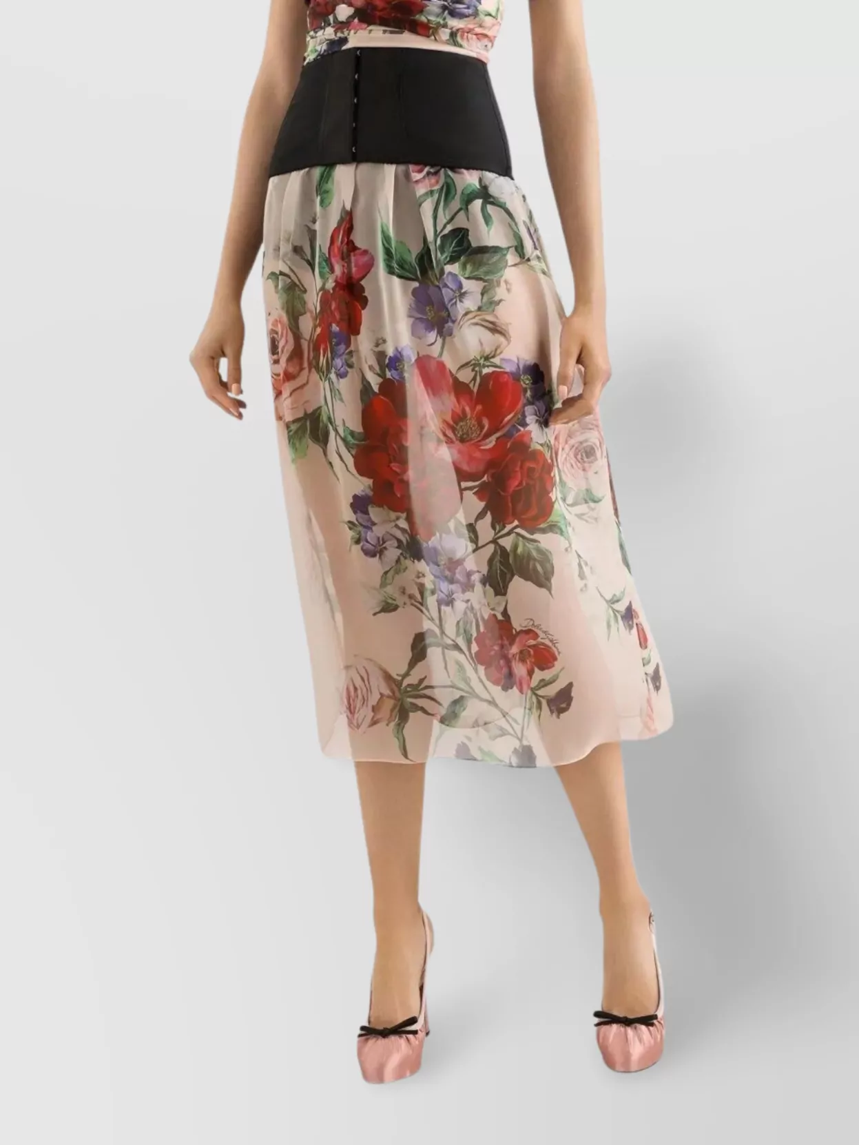 Dolce&Gabbana Pleated Floral Midi Skirt With Elasticated Waist