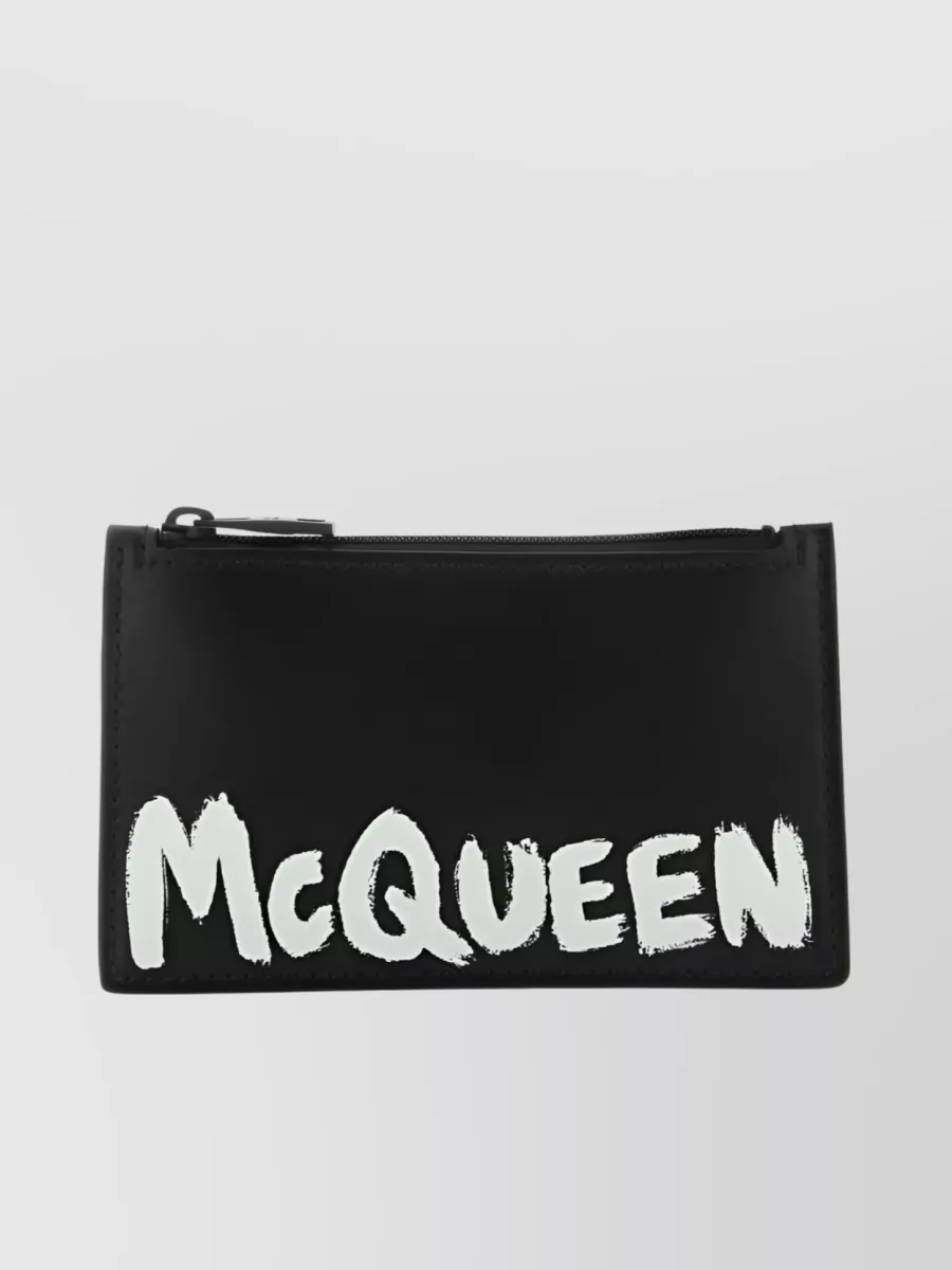 Shop Alexander Mcqueen Printed Leather Zip Wallet In Black
