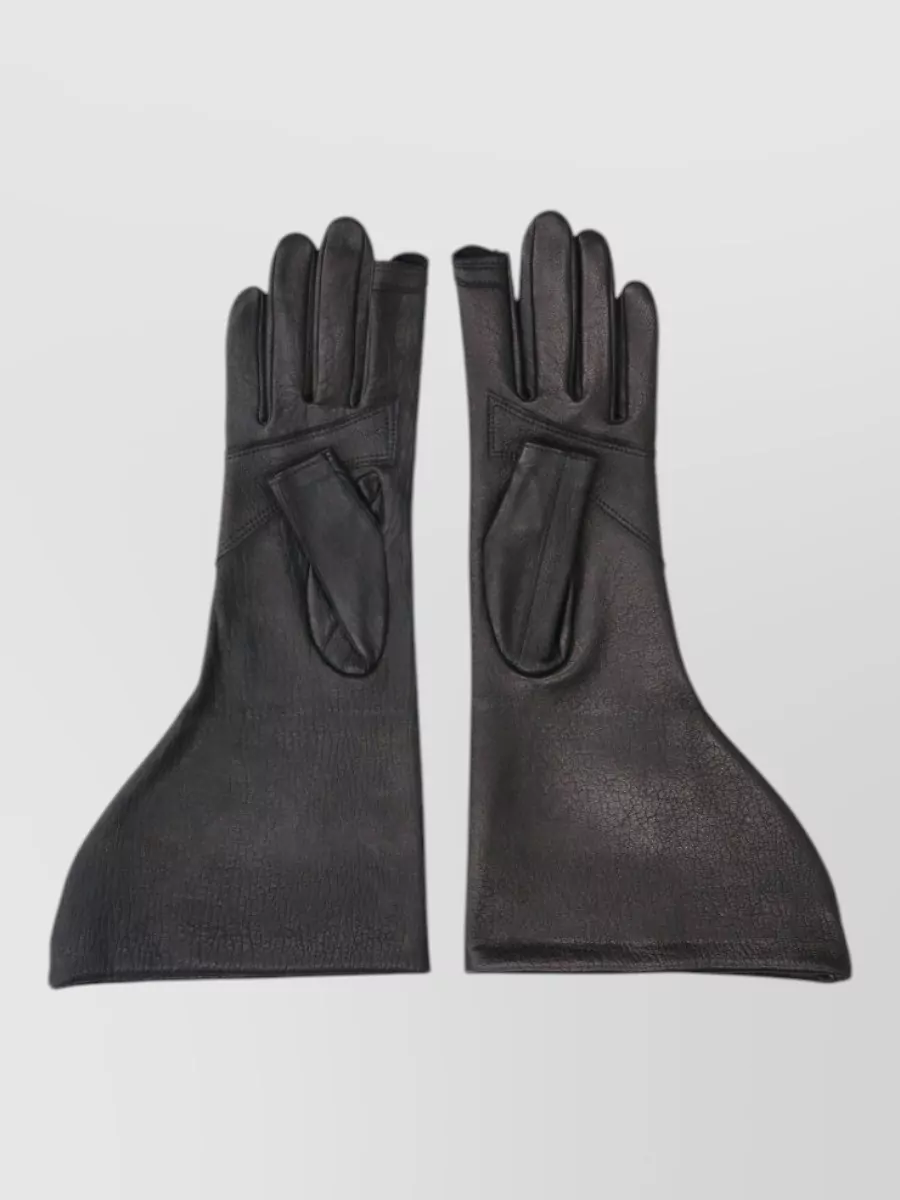 Rick Owens Pebbled Leather Asymmetric Panelled Gloves