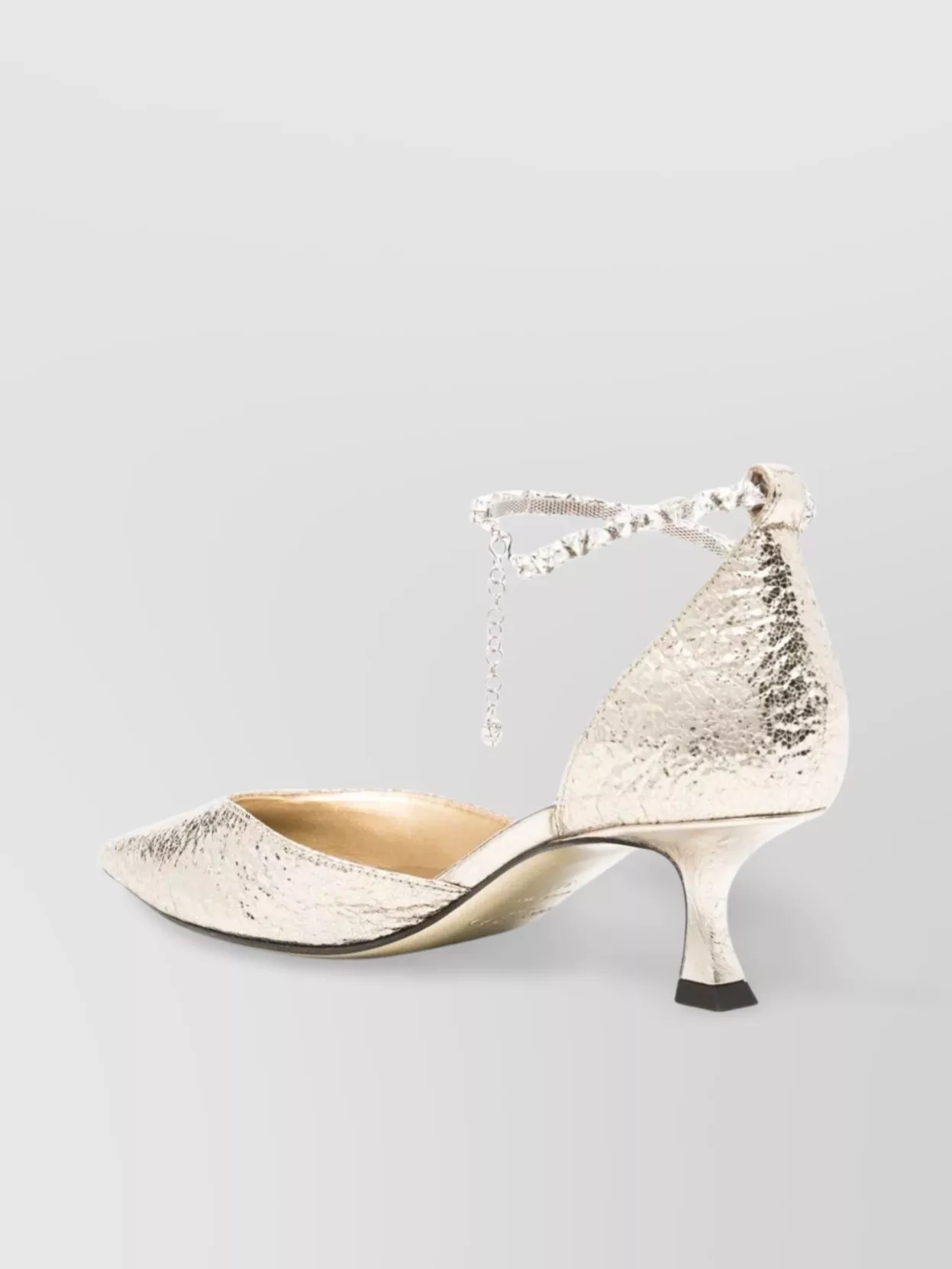 Jimmy Choo Metallic Crinkled Leather Pointed Toe Pumps With Crystal Ankle Strap