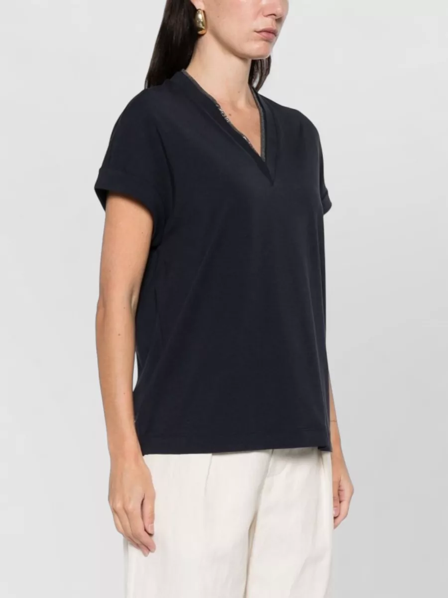 Brunello Cucinelli V-Neck T-Shirt Featuring Rolled Cuffs