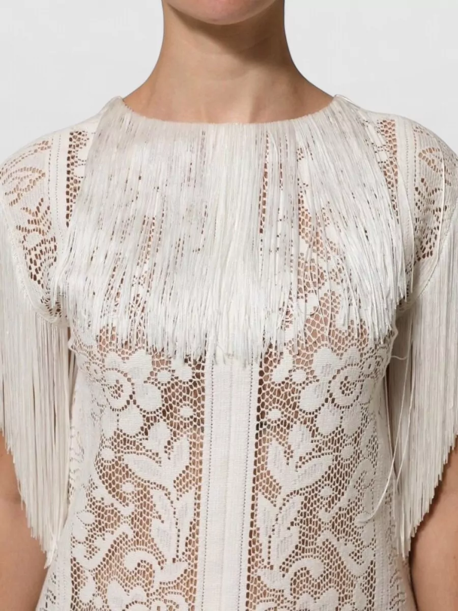 Dolce&Gabbana Floral Lace Fringe Knee-Length Dress