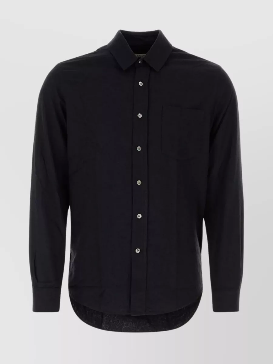 Shop Our Legacy Silk Shirt With Pointed Collar And Chest Pocket In Black
