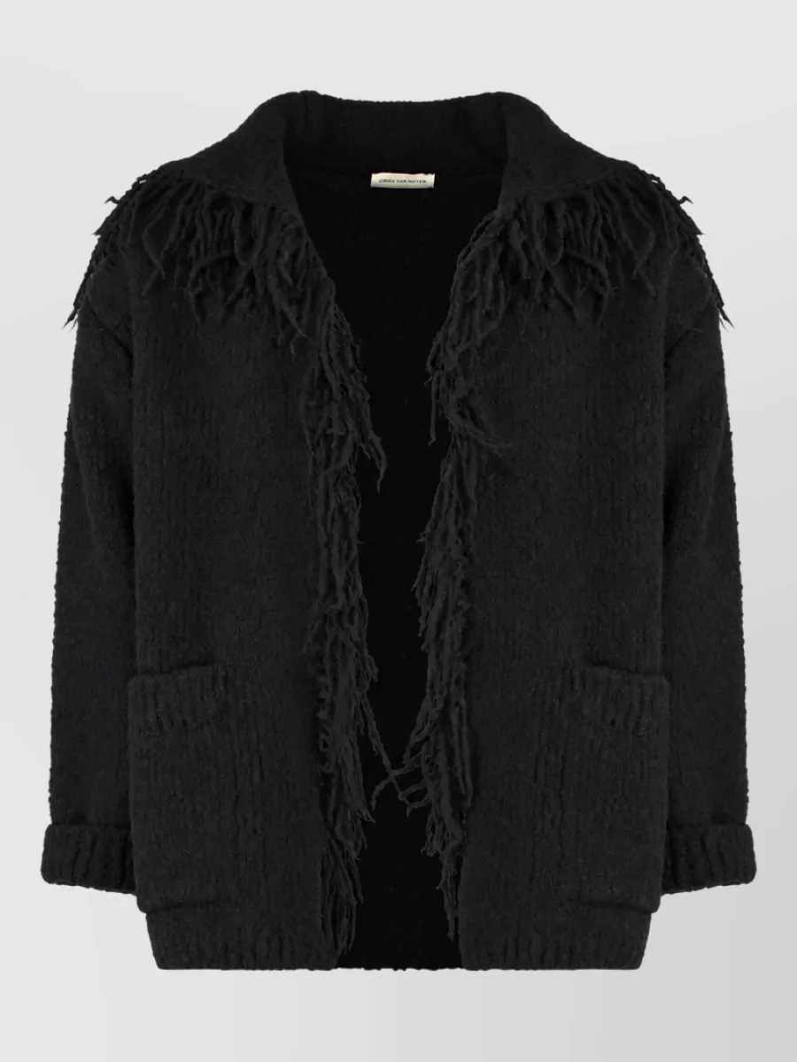 Dries Van Noten wool fringed long-sleeve maxi cardigan