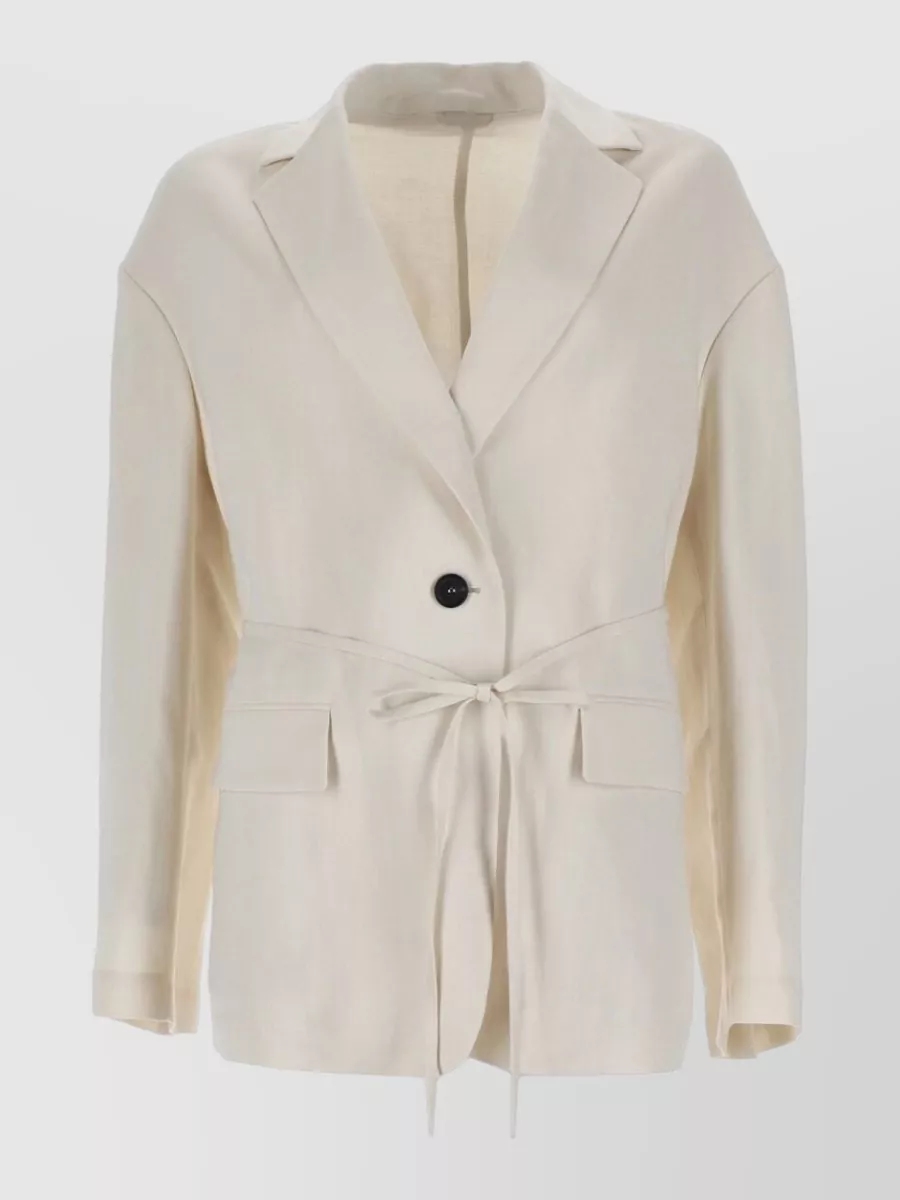 Brunello Cucinelli belted viscose and linen suit jacket