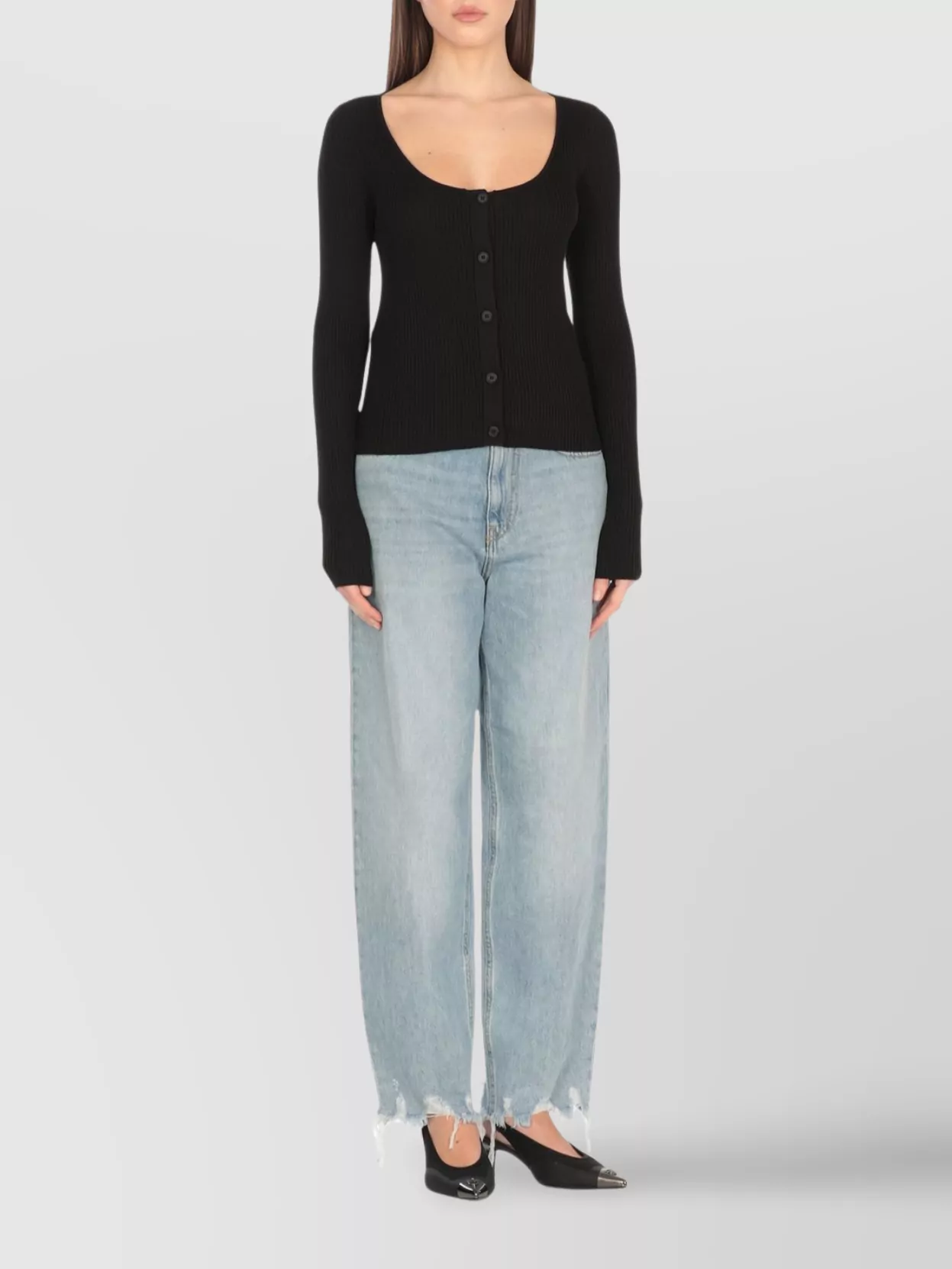 Pinko Ribbed Silk Fitted Cardigan With Wide Neck
