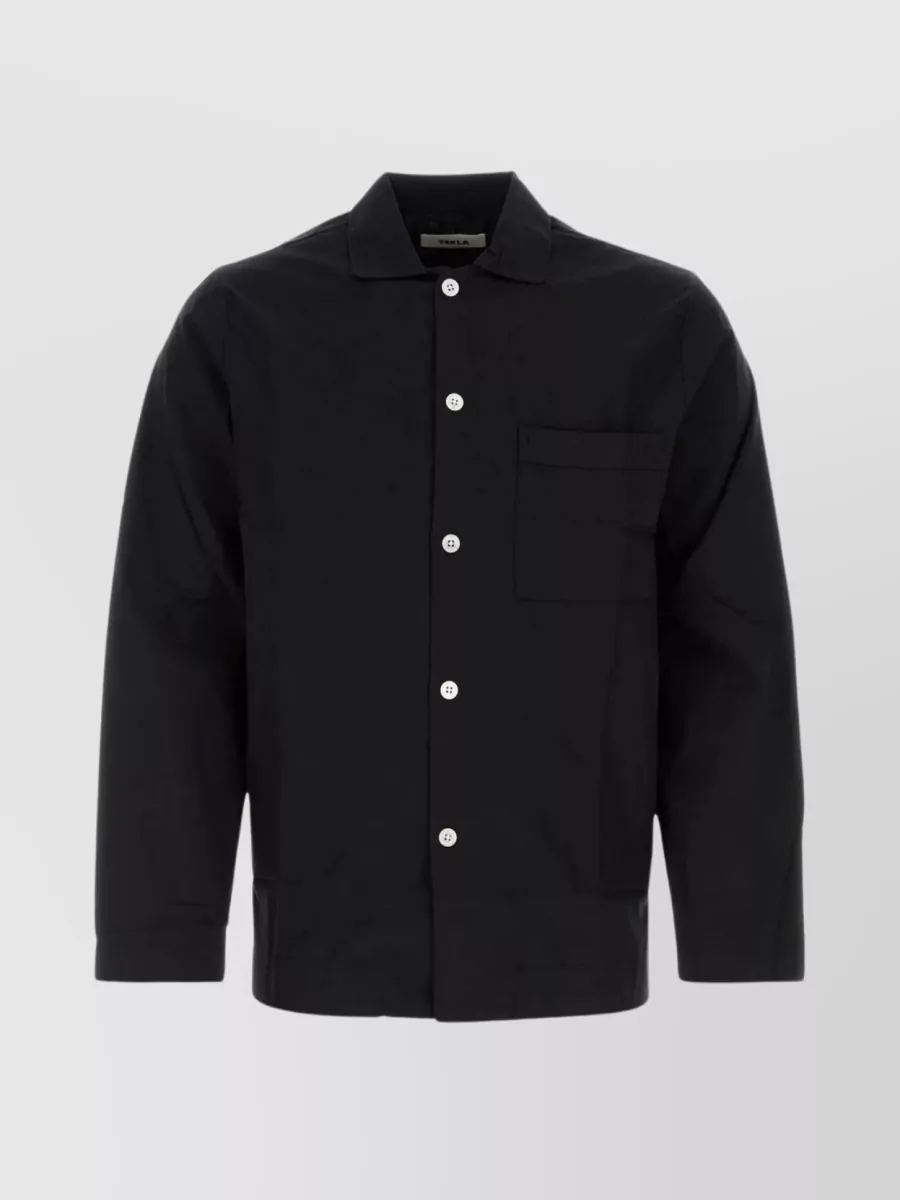 Shop Tekla Distinctive Collar Sleep Shirt In Black