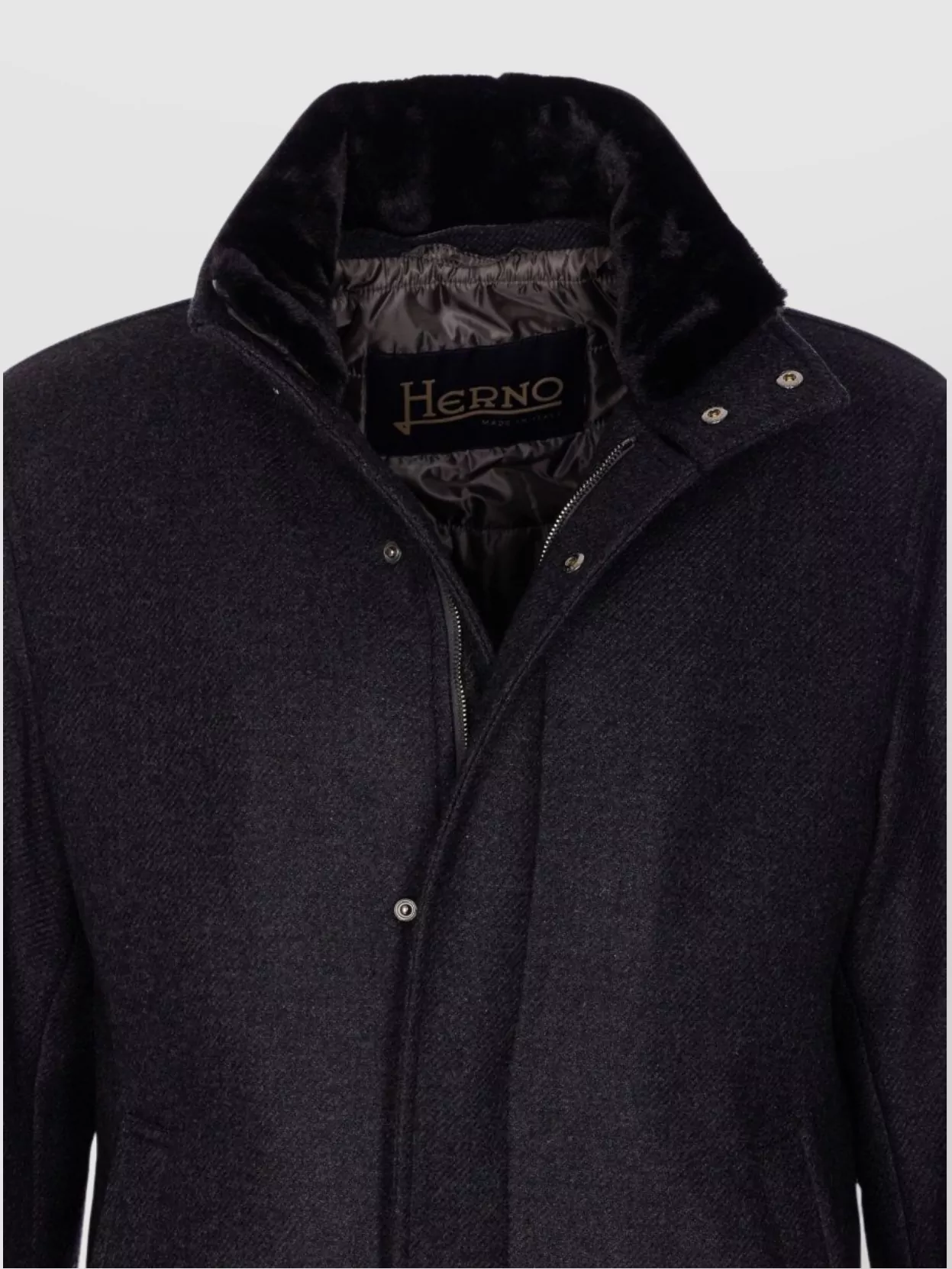Herno High Neck Coat With Removable Shearling Collar