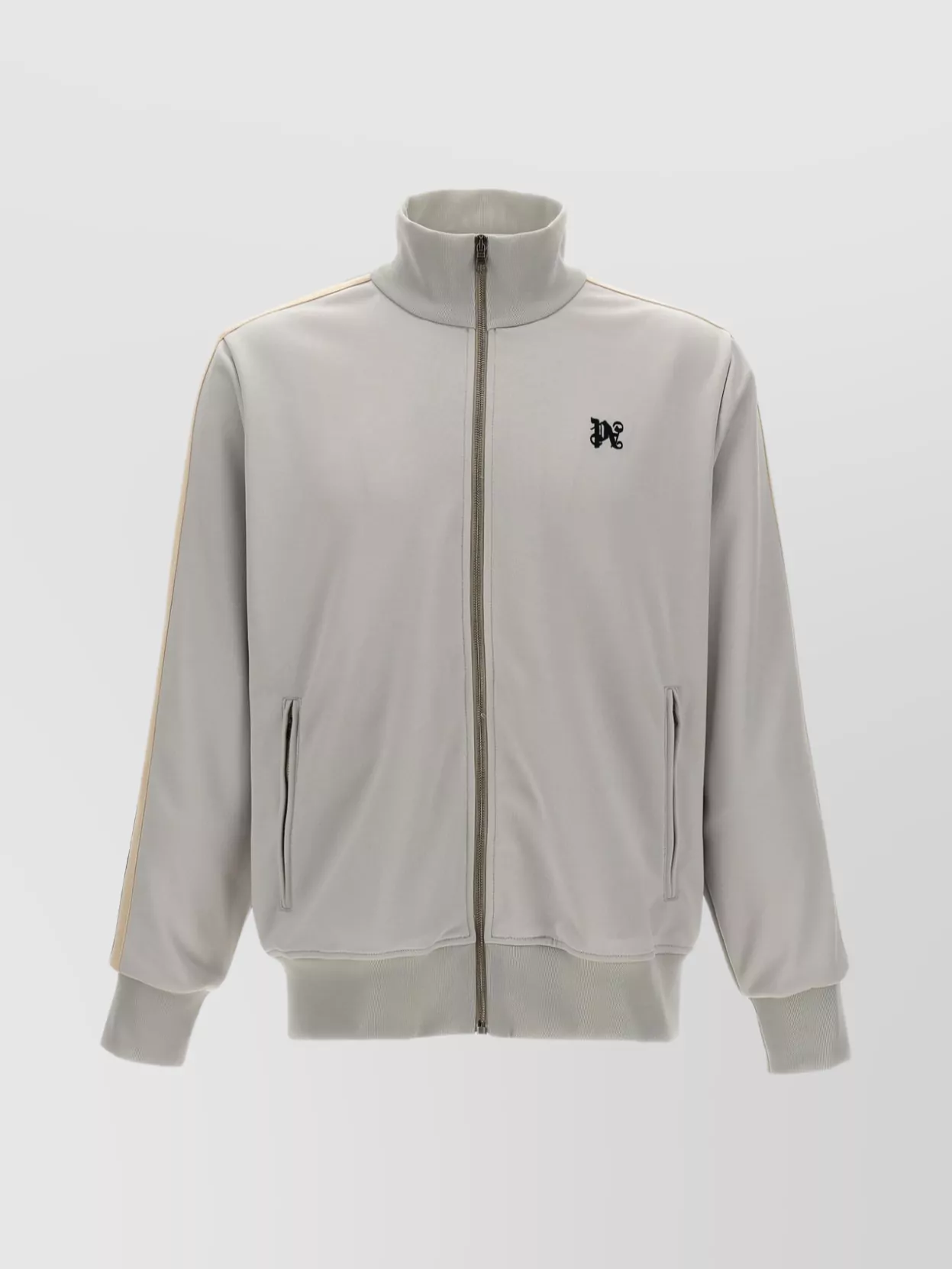 Palm Angels 'racing' High Collar Sweatshirt With Side Pockets In Gray