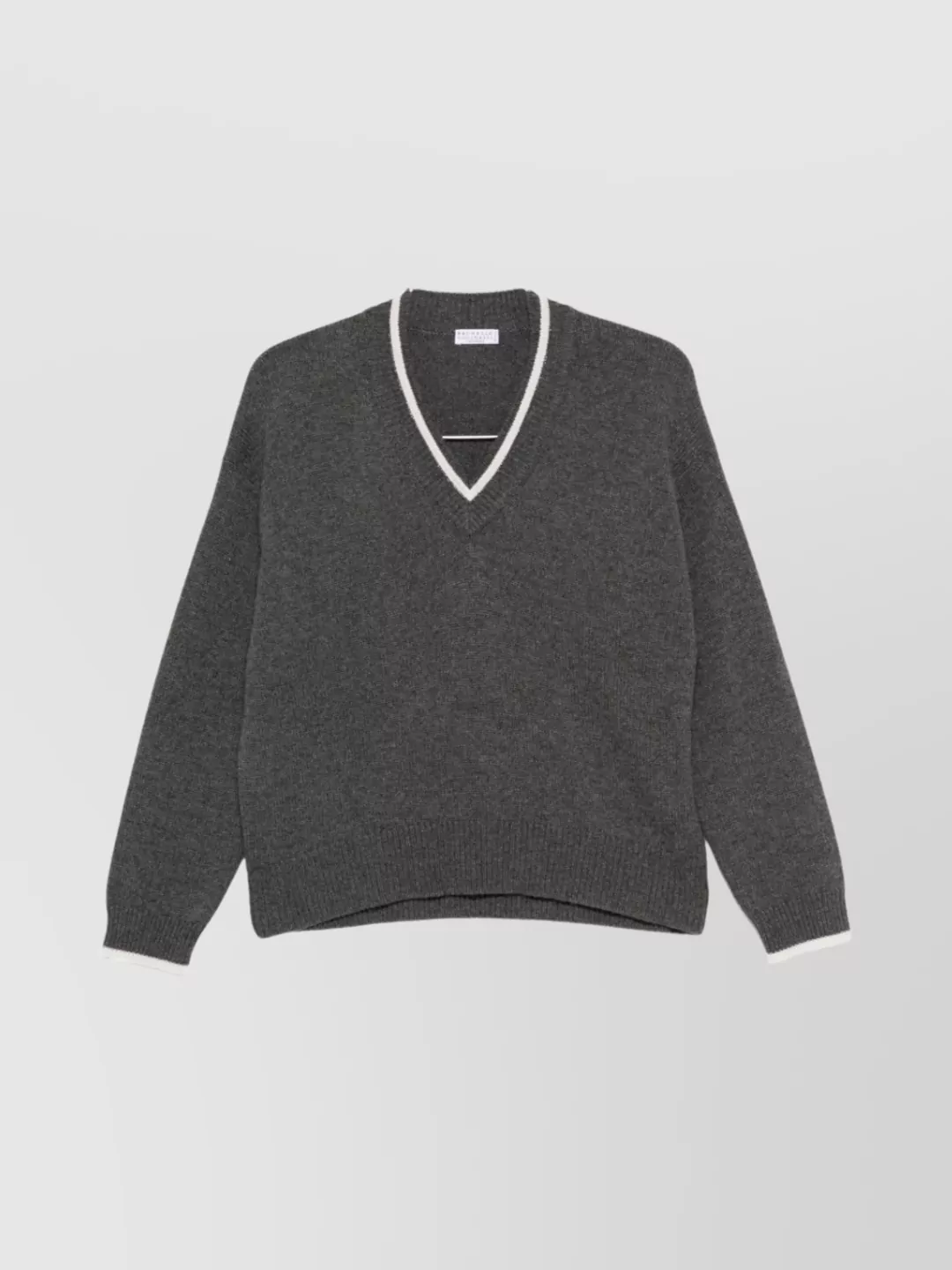 Brunello Cucinelli Ribbed Cashmere V-neck Sweater With Contrast Trim