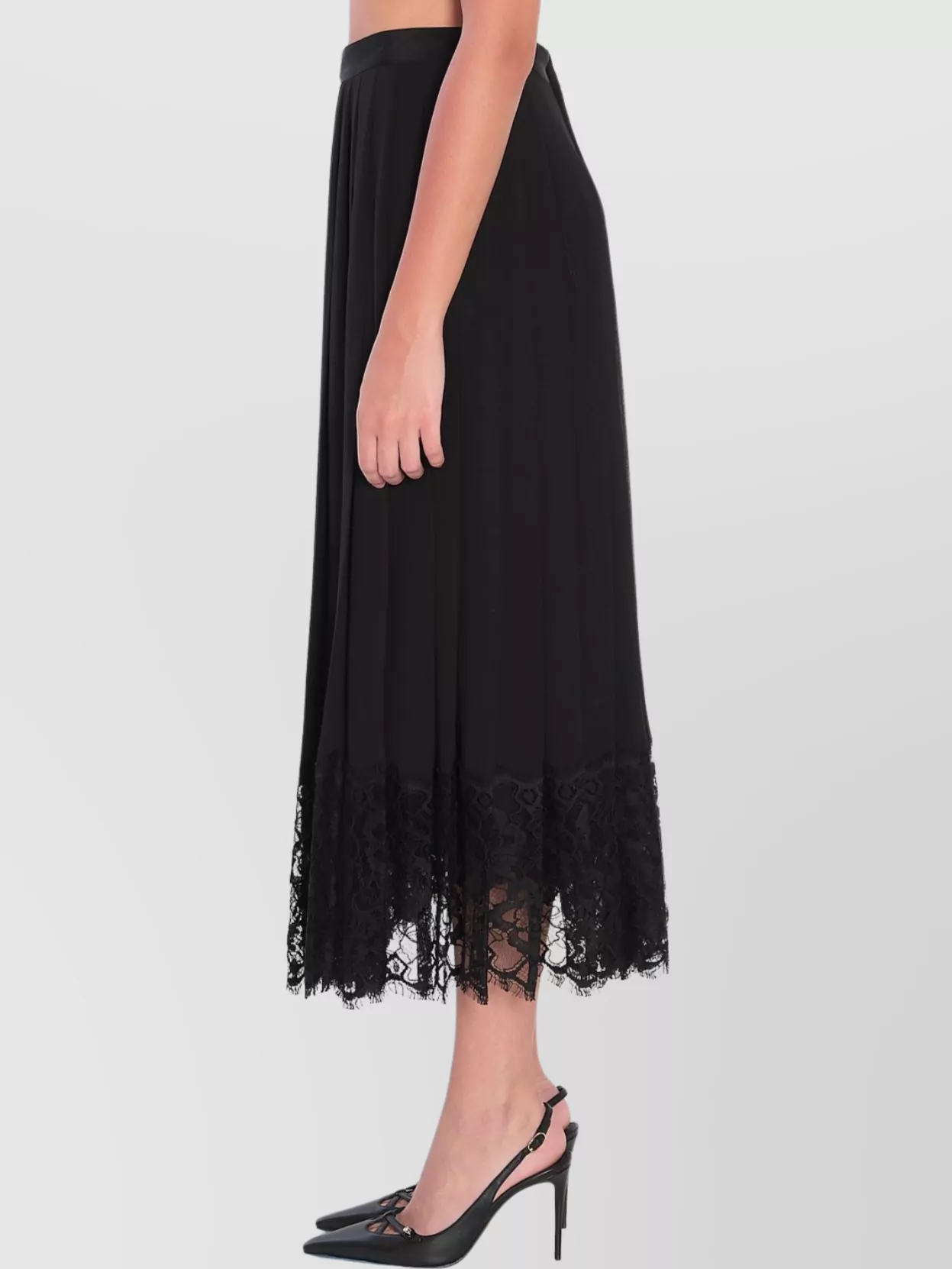 Dolce&Gabbana Lace Trim Pleated Silk Midi Skirt