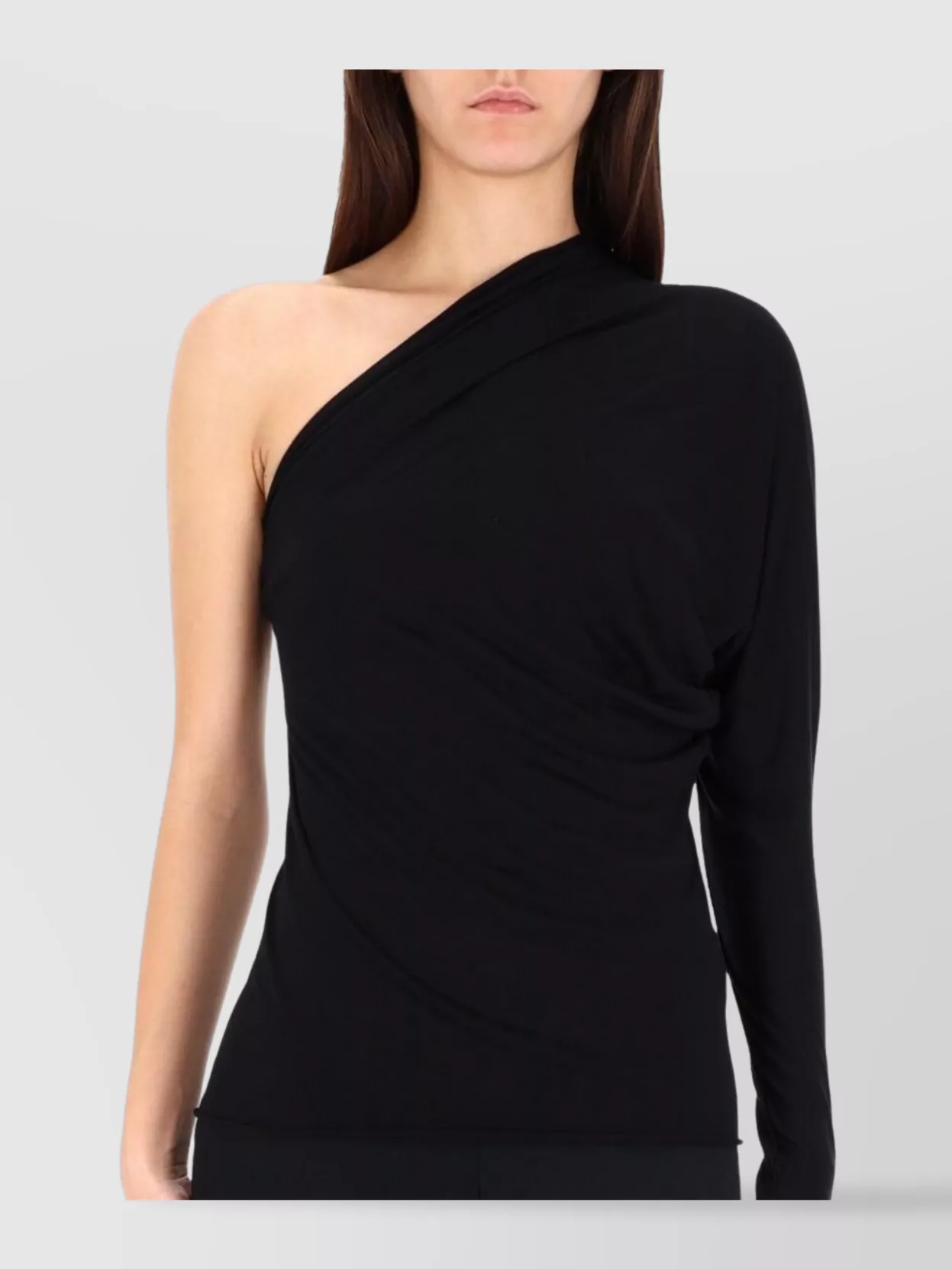 Rick Owens Lilies One Shoulder Long Sleeve Fitted Top