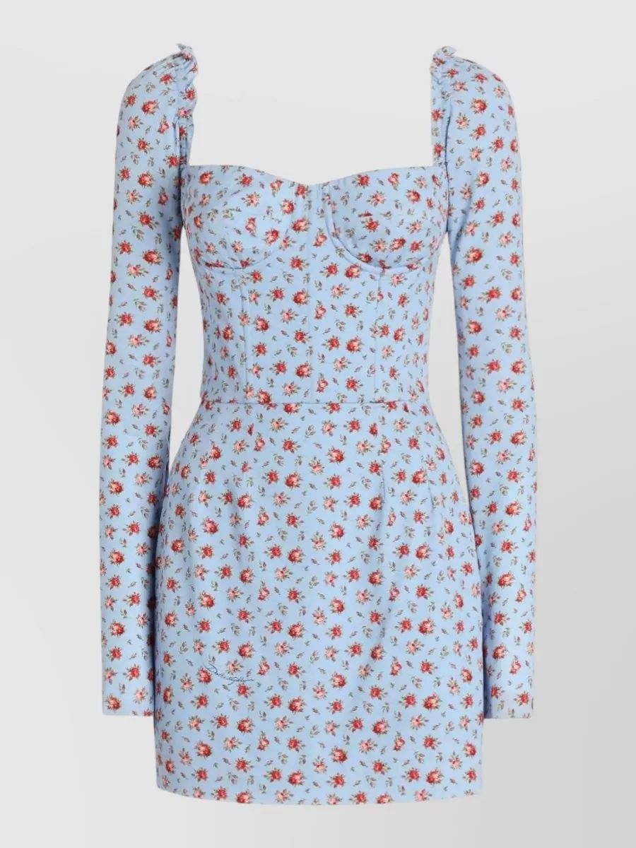 Dolce&Gabbana Silk floral-print square-neck long-sleeve mini dress