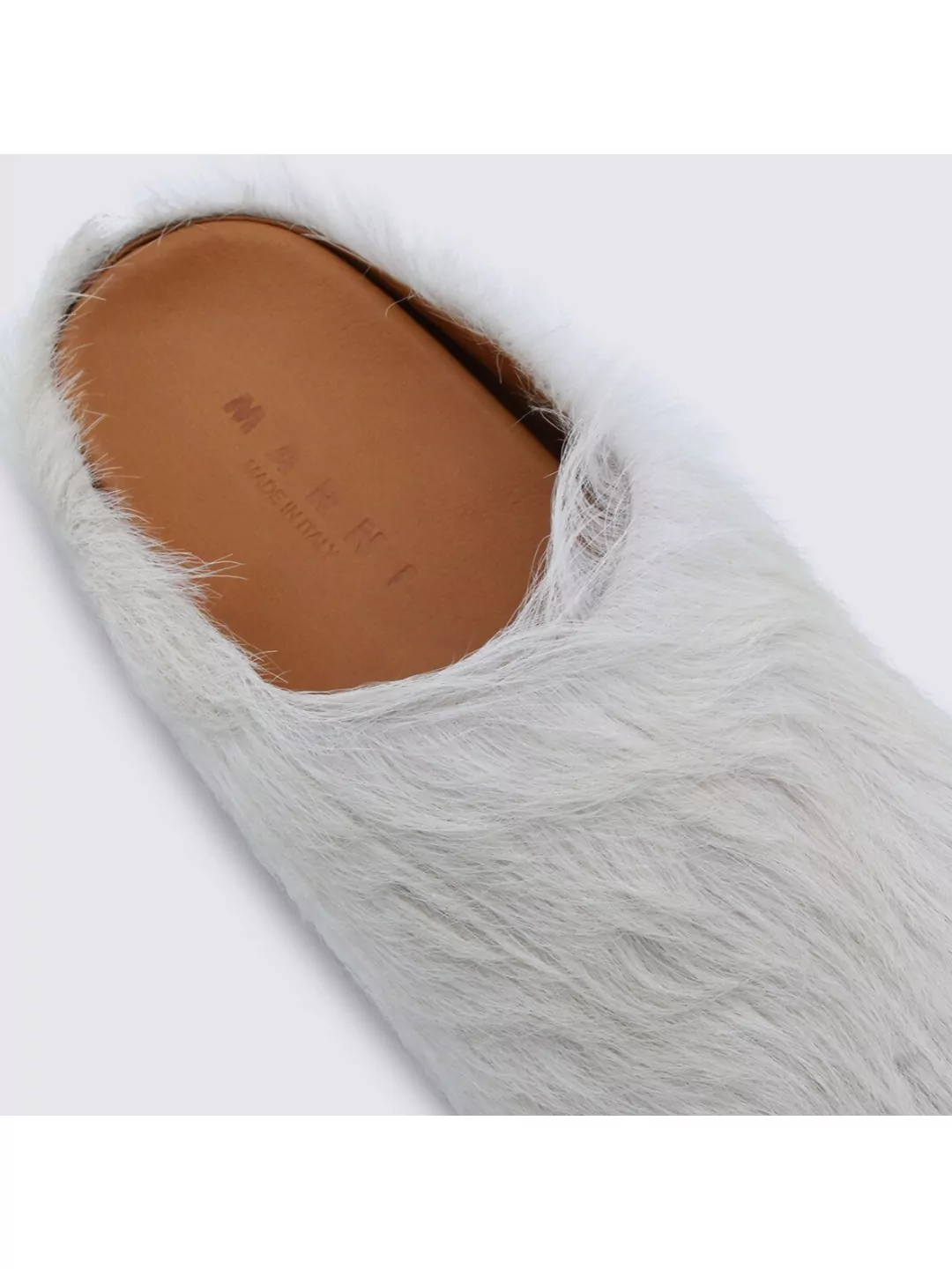 Marni Faux Fur Round Toe Slippers With Heel In Gray
