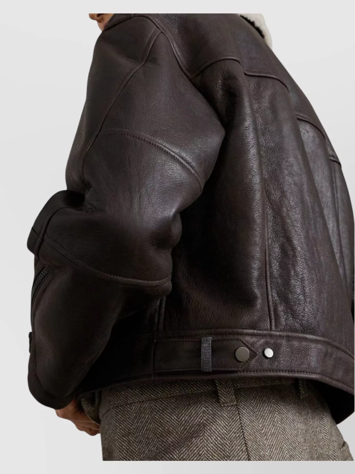 Brunello Cucinelli Shearling Collar Leather Biker Jacket