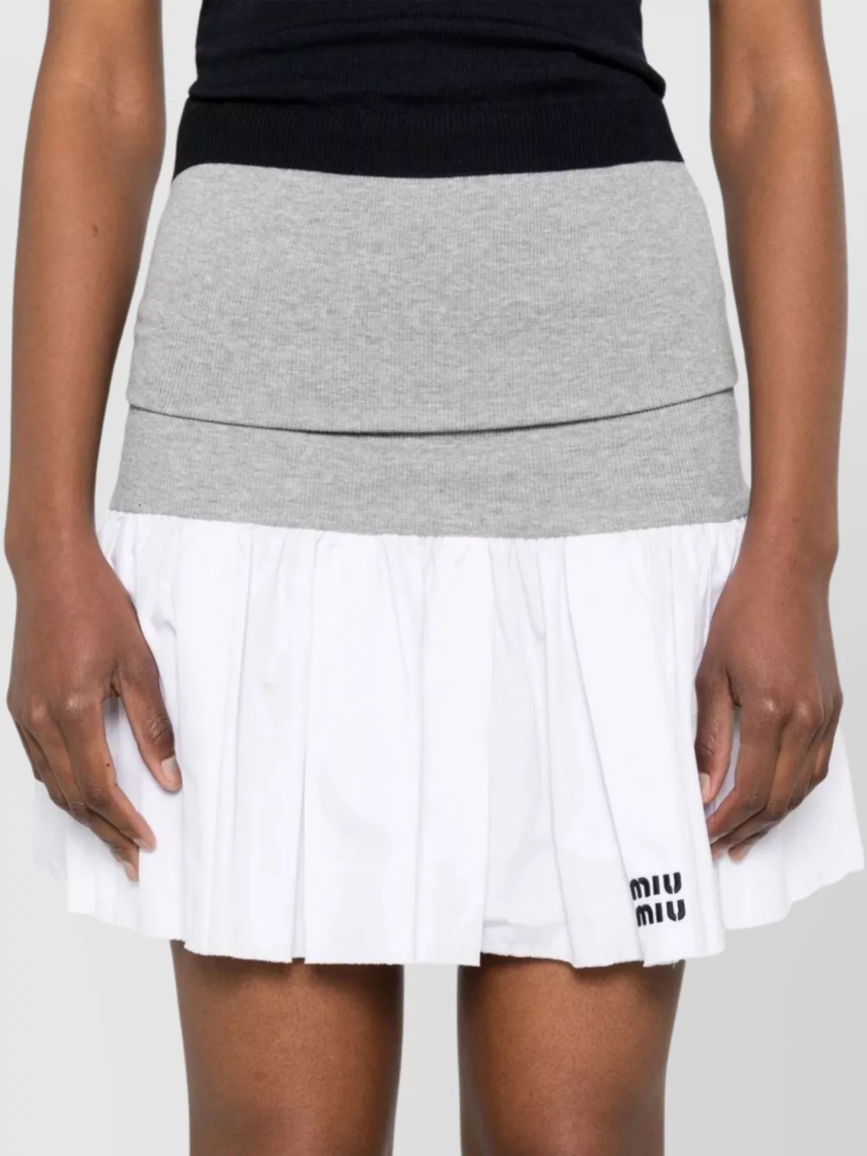 Miu Miu Pleated Jersey And Poplin Skirt