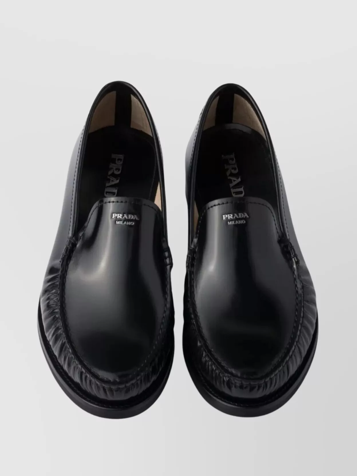 Prada Tapered Silhouette Leather Loafers With Round Toe