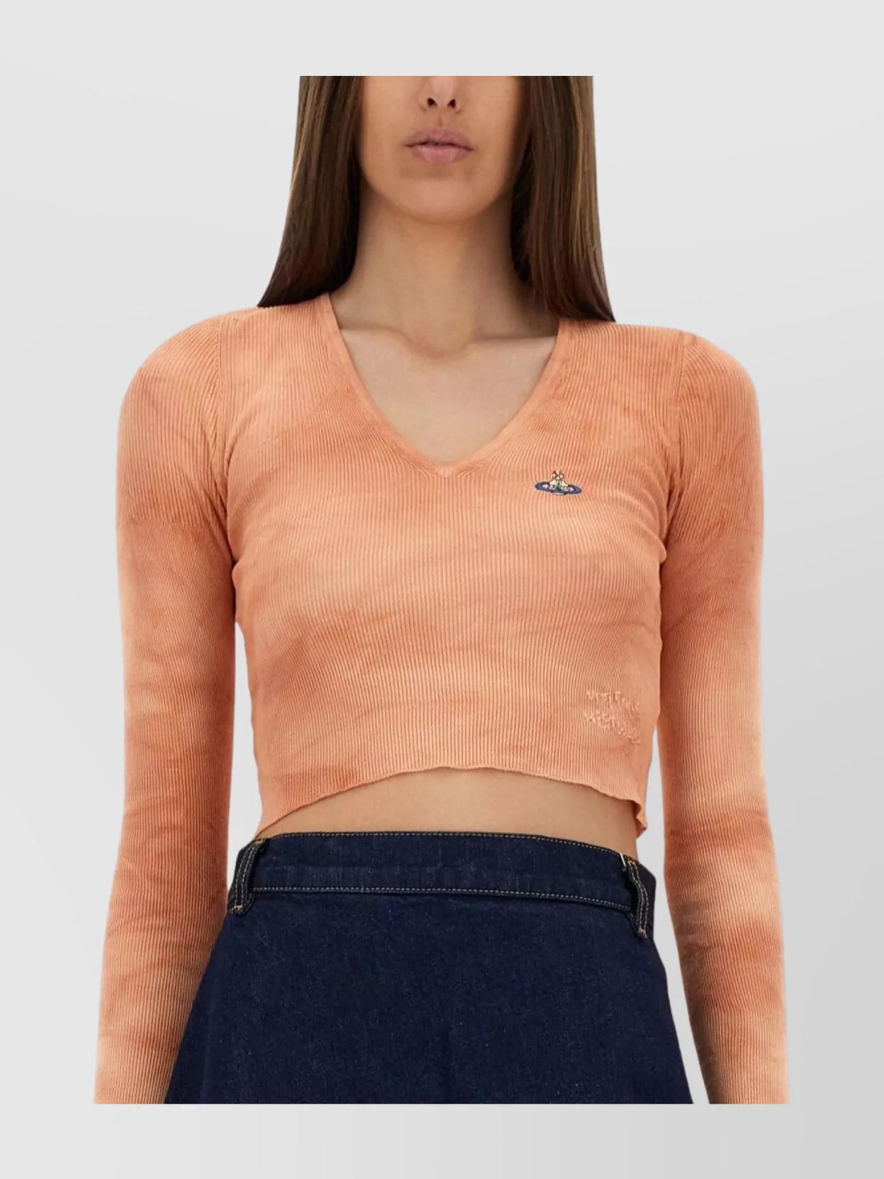 Vivienne Westwood Cropped Ribbed V-neck Slim Fit Top In Orange