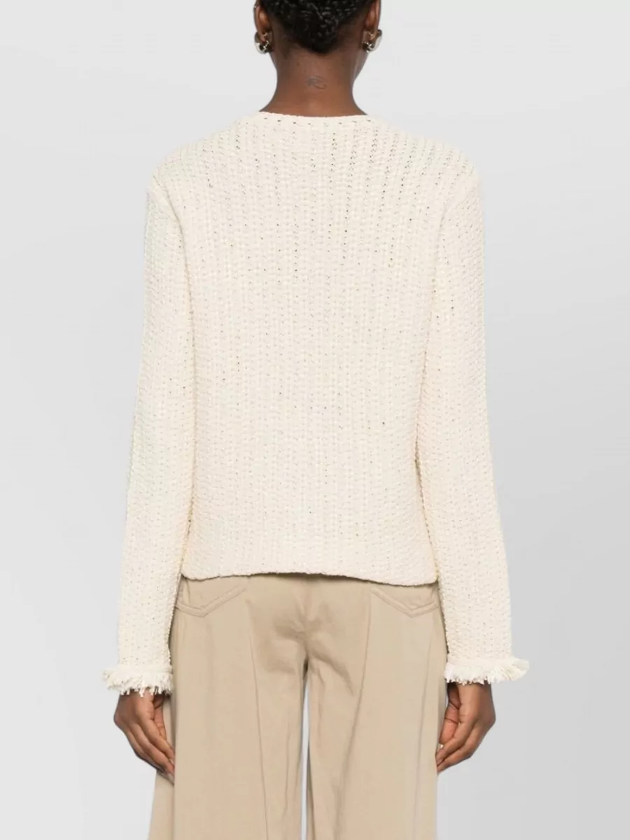 Emporio Armani Cotton Blend Fringed Buttoned Cardigan