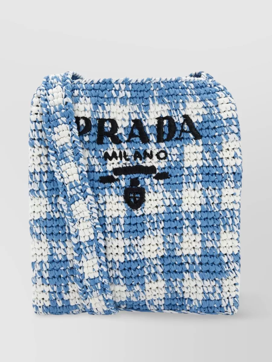 Shop Prada Braided Raffia Foldover Crossbody With Chain In Blue