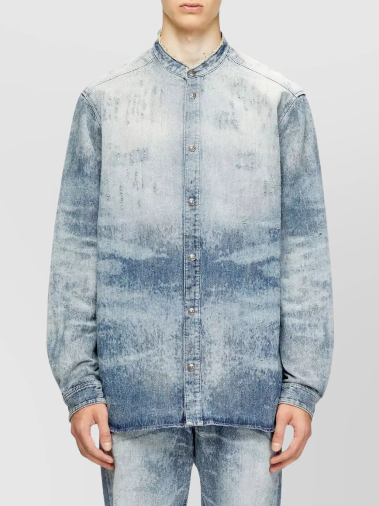 Diesel Denim Long Sleeve Shirt With Mandarin Collar