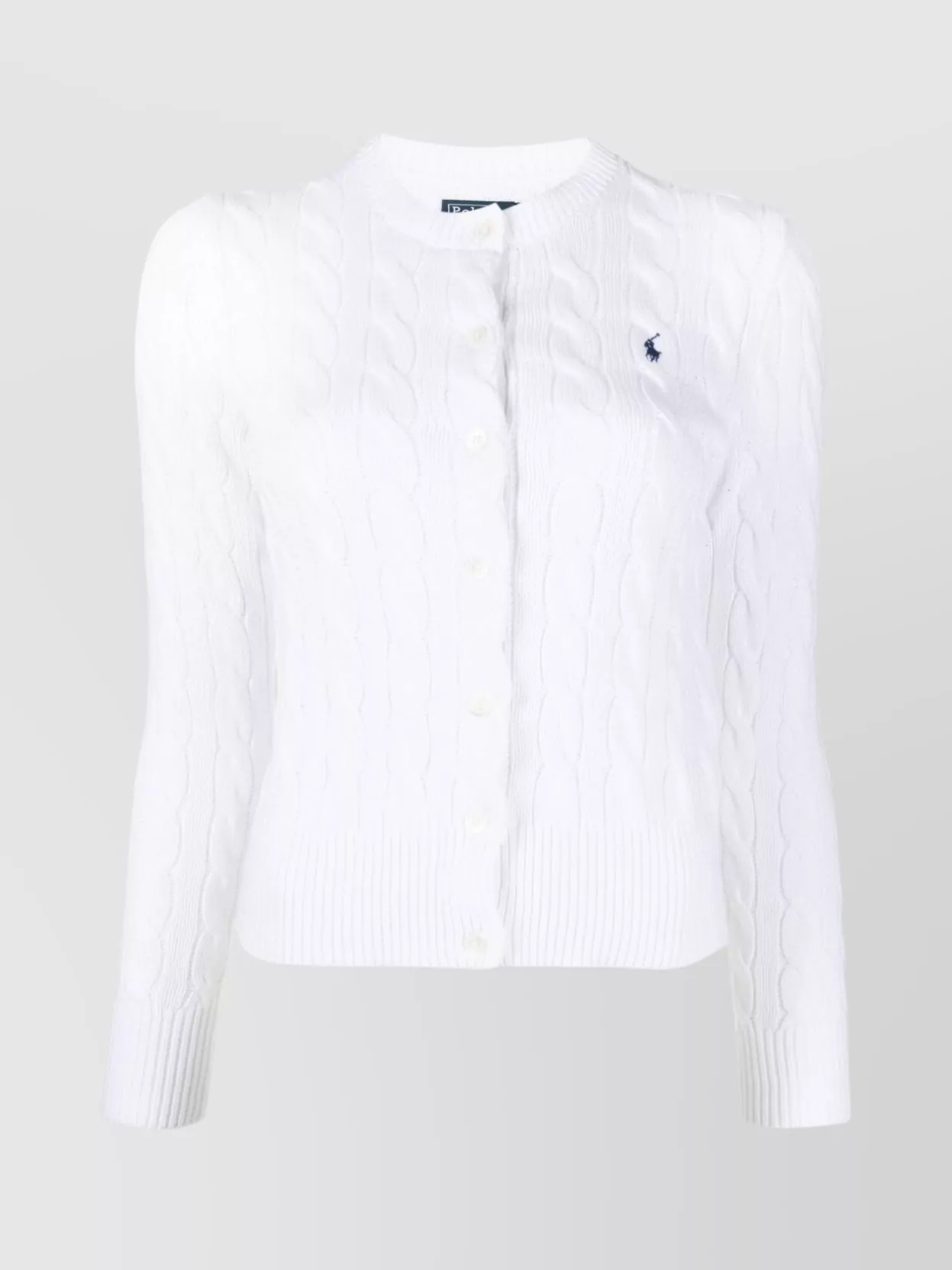 Ralph Lauren Logo Cable Knit Cardigan In White