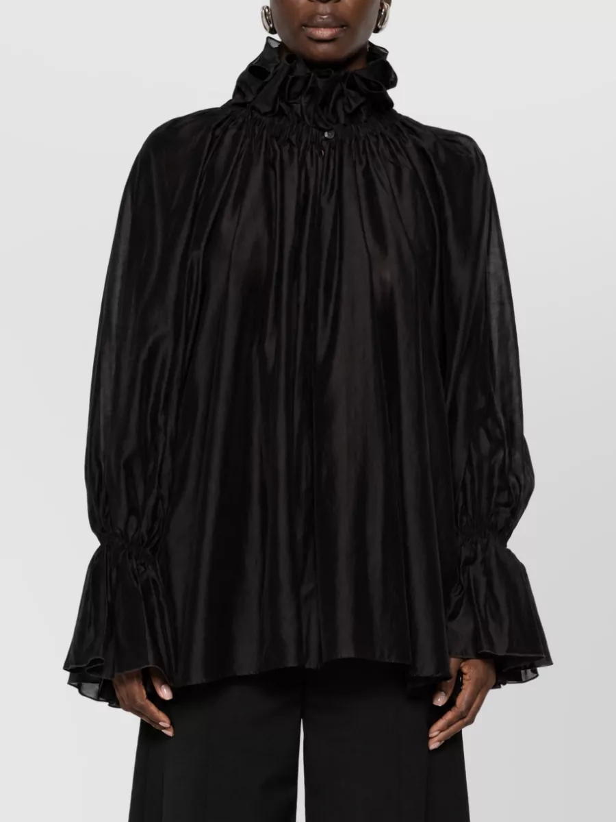 Thelatest Ruffled High Neck Long Sleeve Blouse