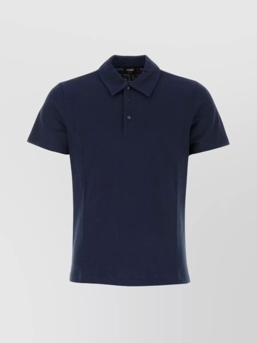 Shop Fendi Polo Shirt With Hemline Slits And Ribbed Collar In Blue