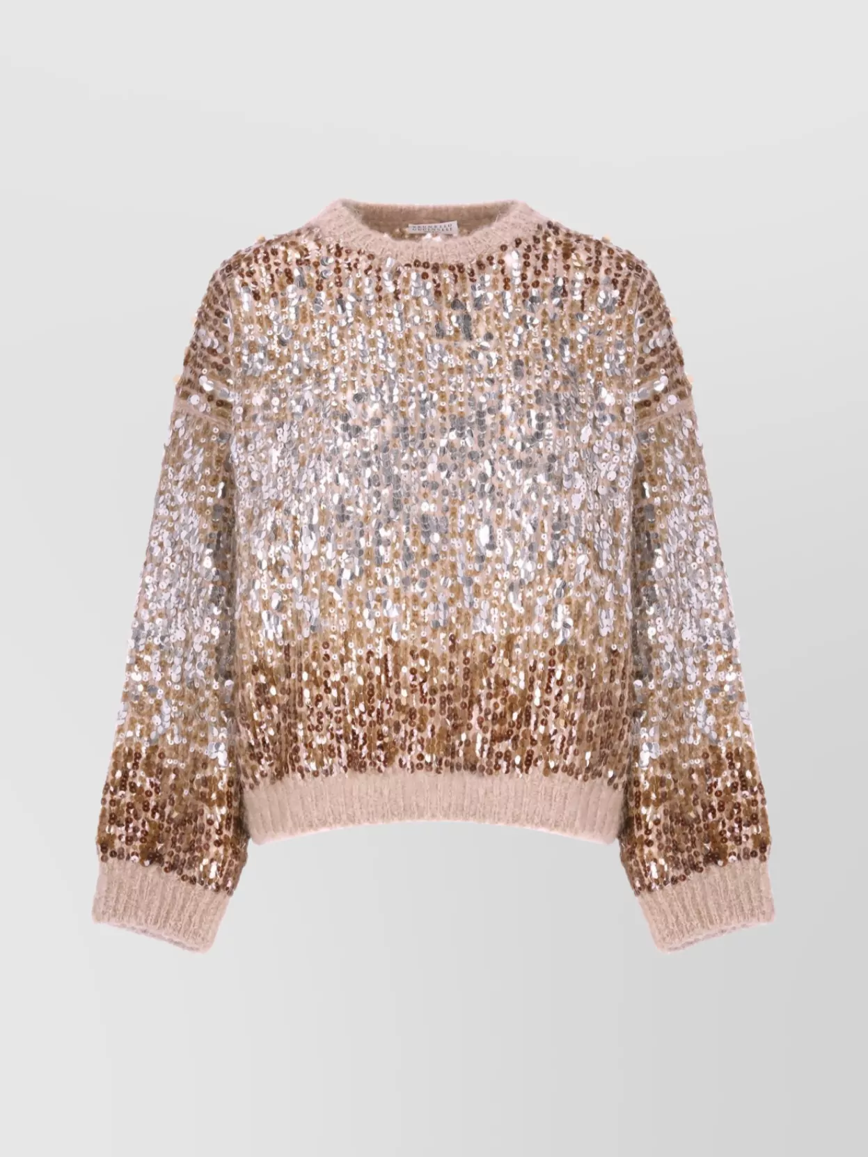 Brunello Cucinelli Sequin Embellished Crew Neck Sweater In Brown