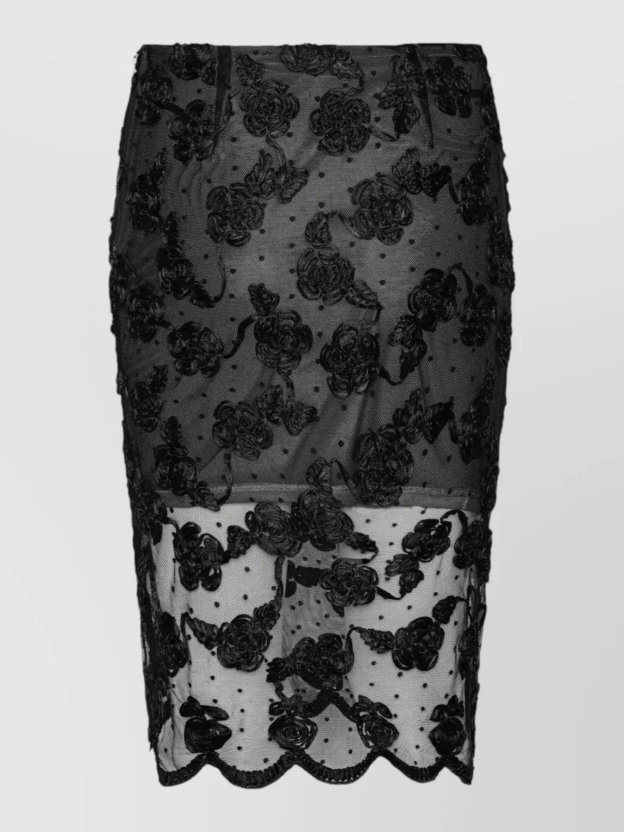 Rotate Floral-appliqué mesh midi skirt