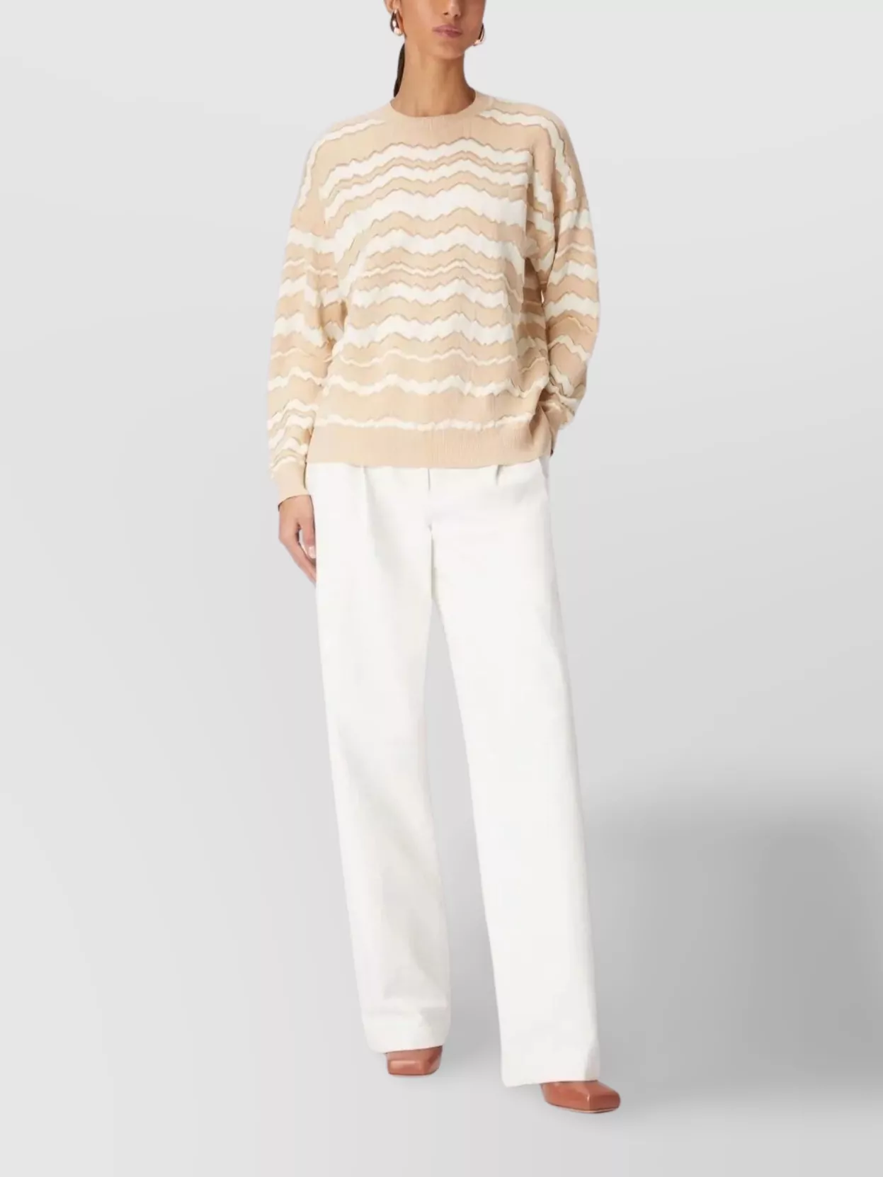 Missoni Textured Long Sleeve Crew Neck Knit Sweater In Neutral