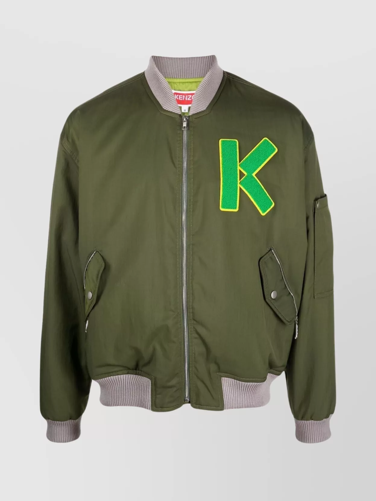 Shop Kenzo Varsity Logo-patch Utility Pocket Bomber Jacket In Green