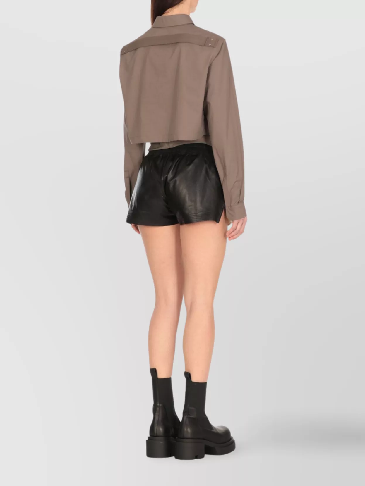 Rick Owens Pointed Collar Cropped Cotton Shirt In Gray