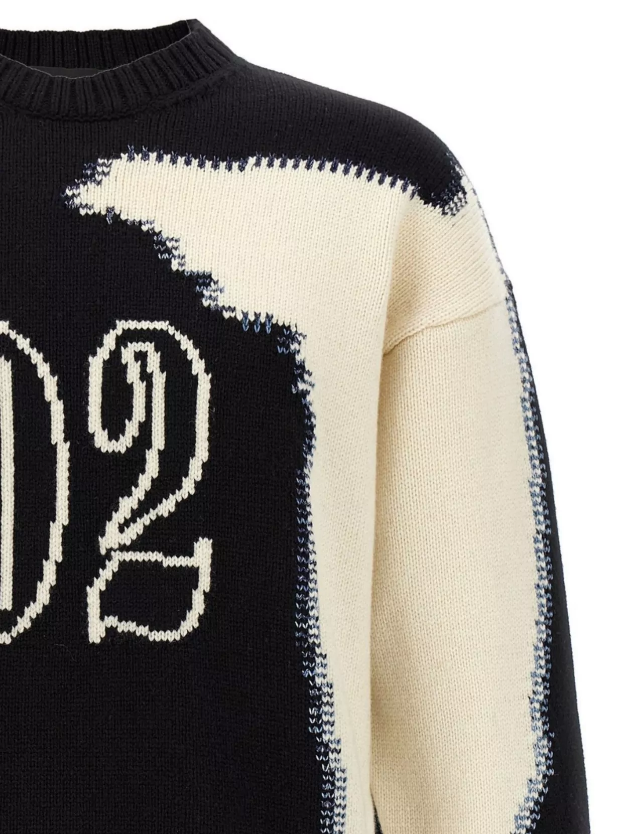 Dsquared2 Two-tone Crew Neck Sweater With Graphic Design In Black
