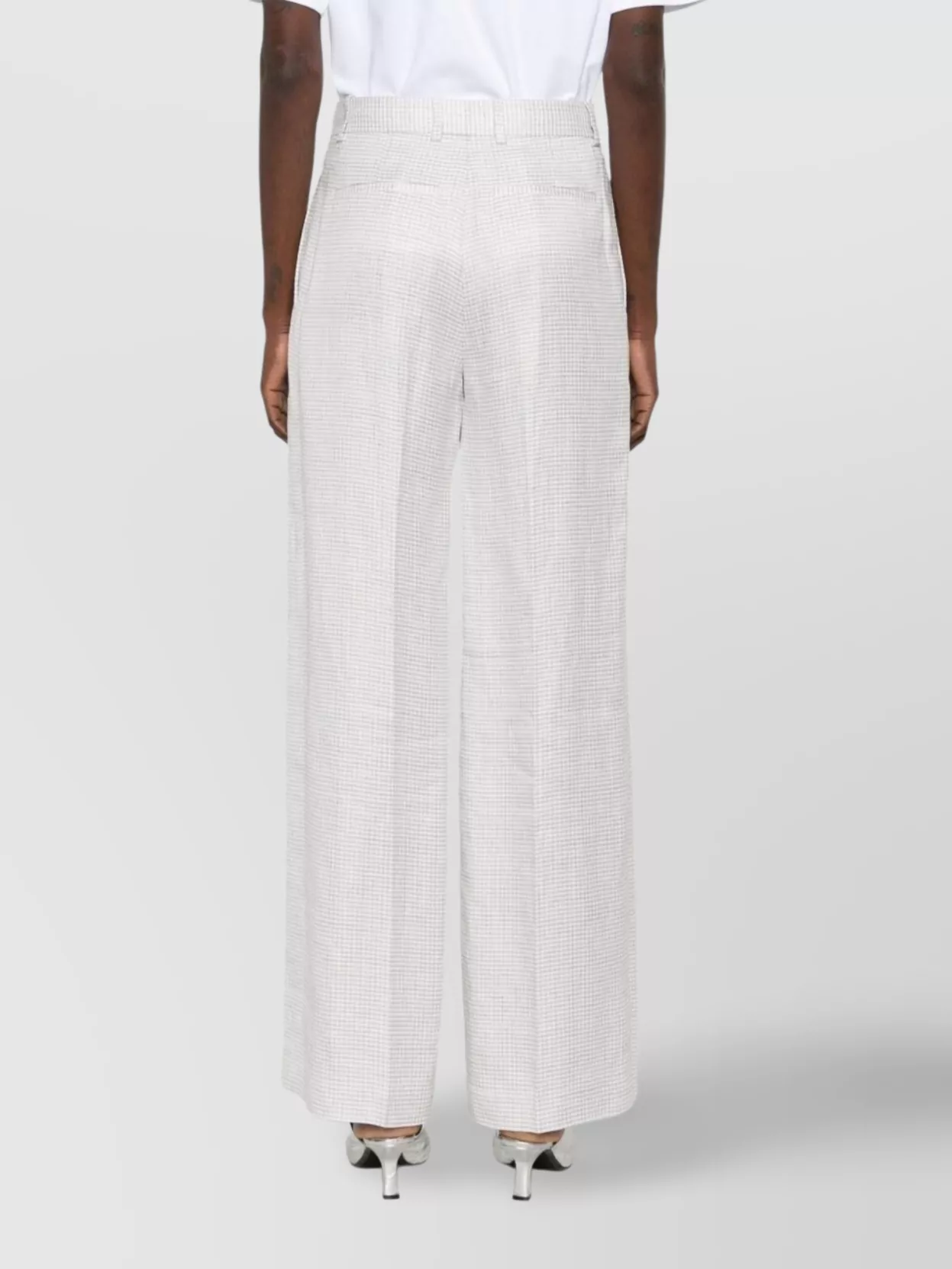 Theory Houndstooth Linen Blend Wide Leg Trousers In Grey