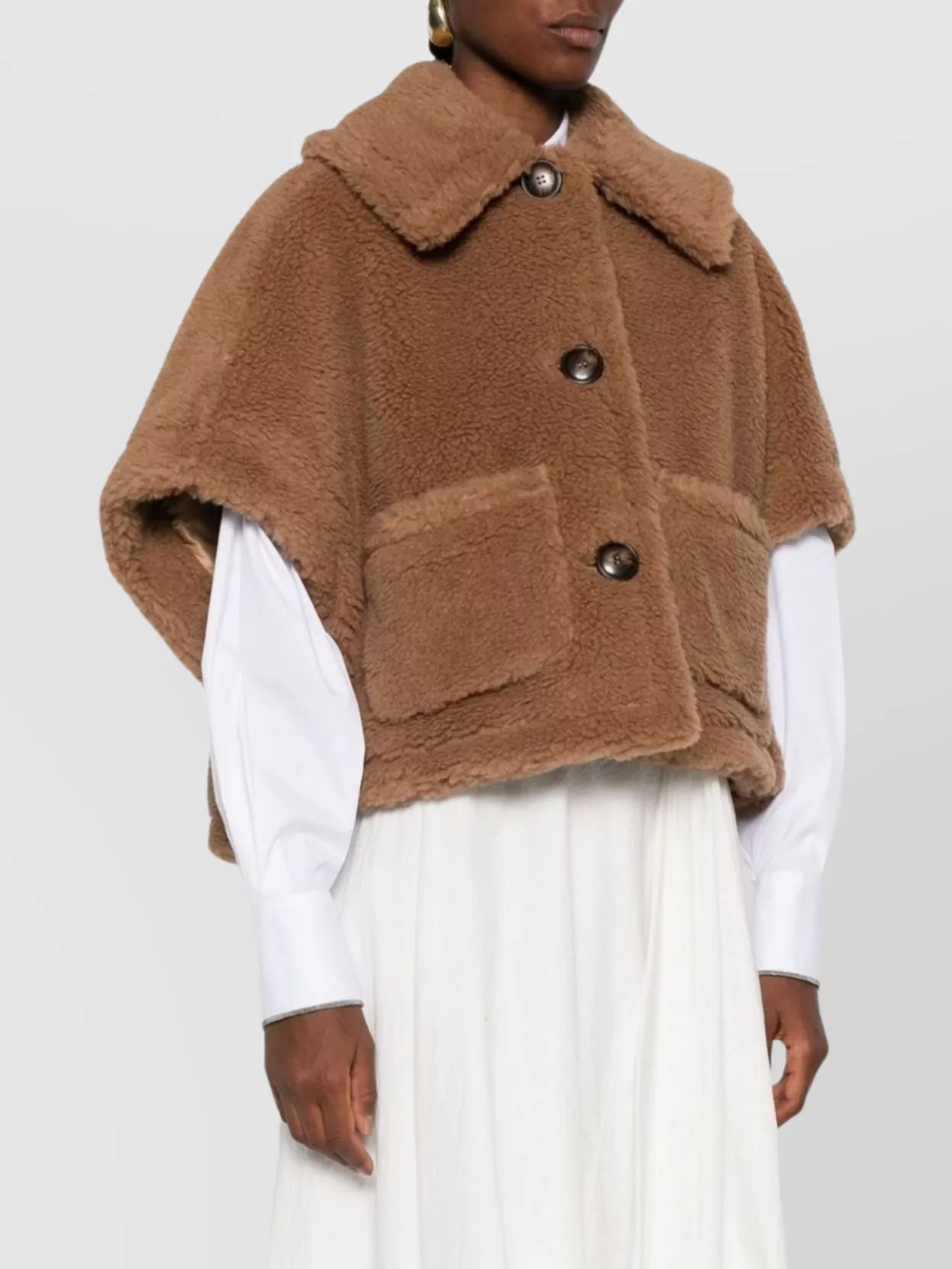 Max Mara Short Sleeve Cape With Faux Fur Texture