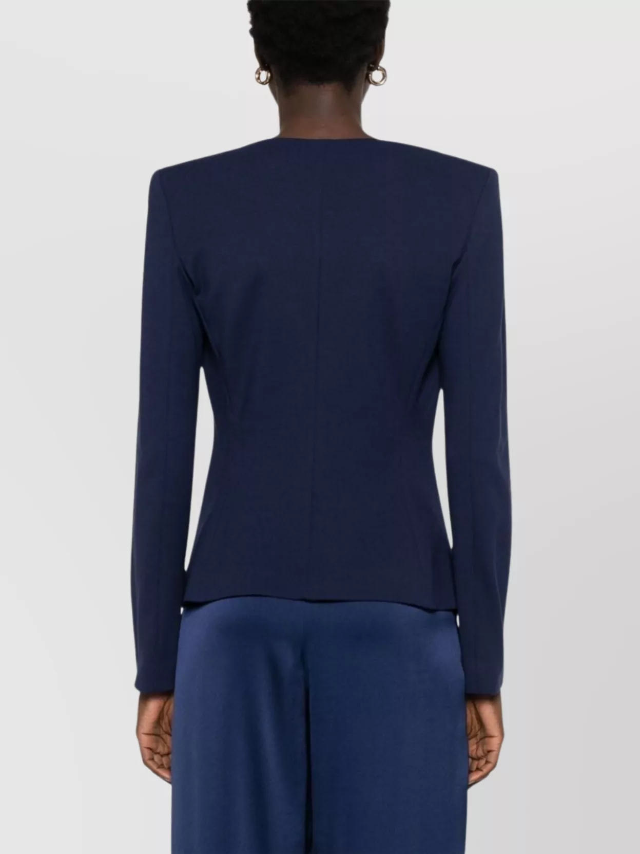 Emporio Armani Front Appliqué Asymmetric Hem V-Neck Blazer