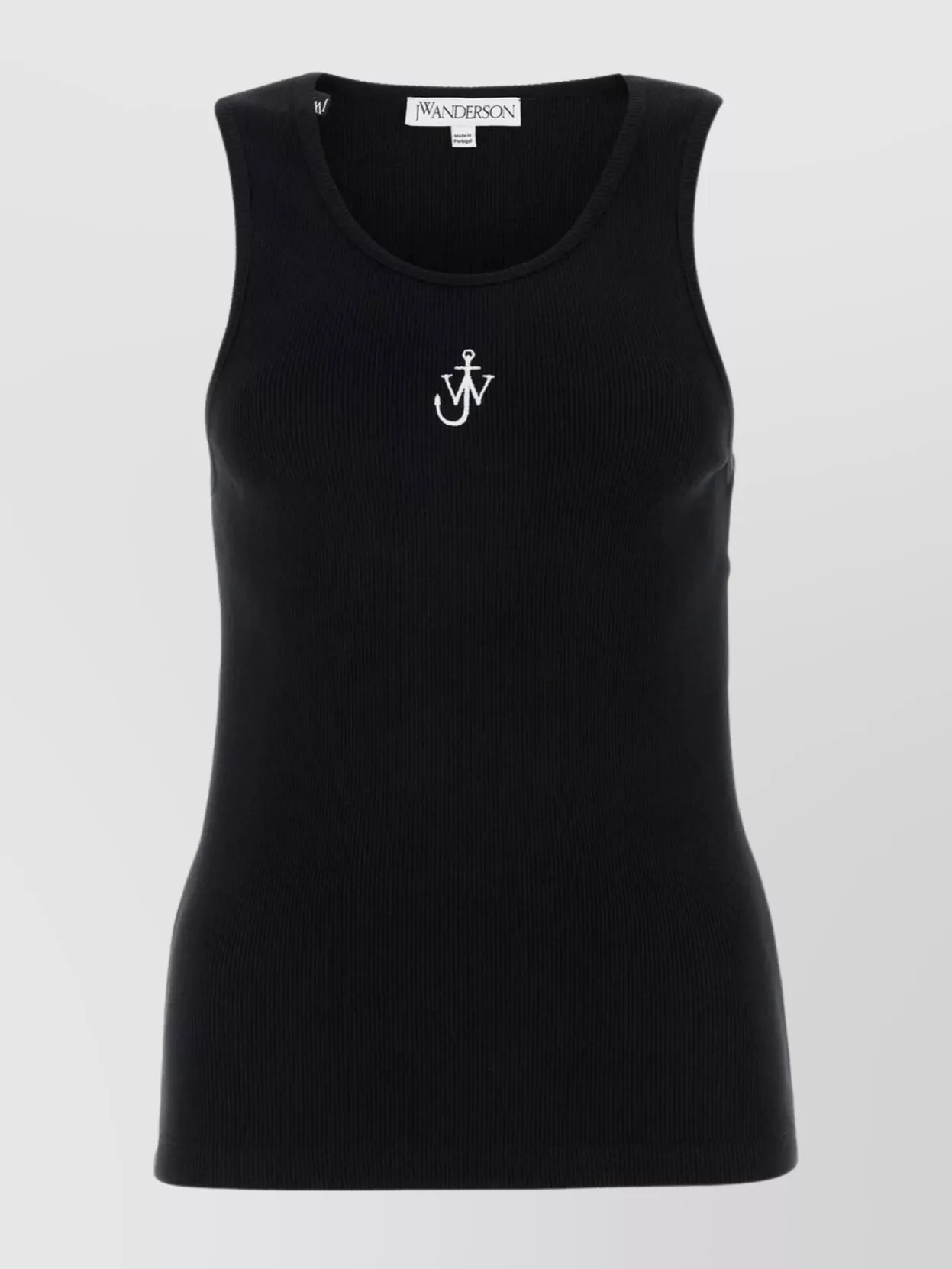 Shop Jw Anderson Ribbed Crew Neck Cotton Tank In Black