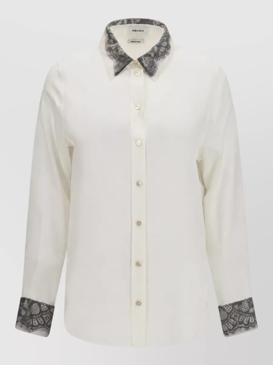 Alexander McQueen silk long-sleeve floral-lace shirt