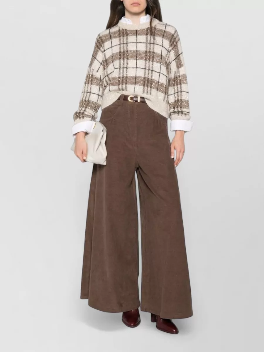 Brunello Cucinelli Plaid-pattern Sequin-embellishment Sweater In Brown