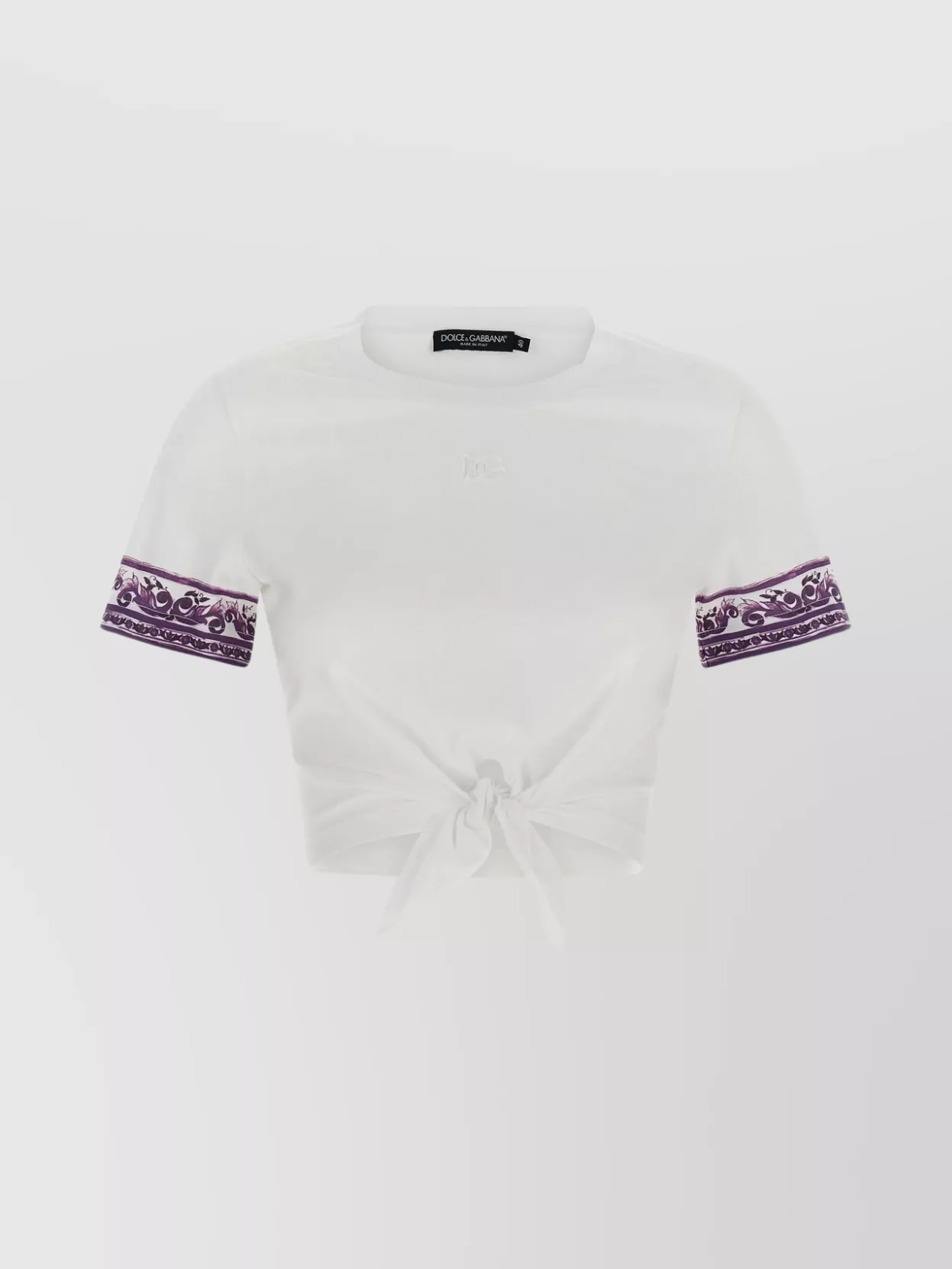 Dolce & Gabbana Crew Neck T-shirt Patterned Sleeves In White