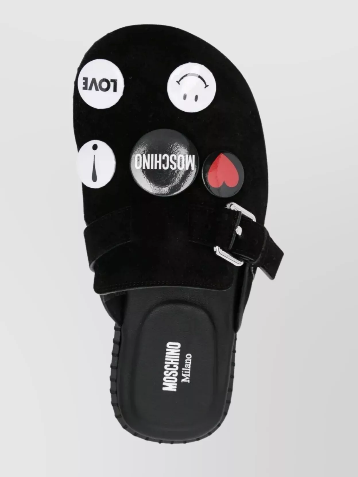 Moschino Buckle Detail Sandals With Embellished Flat Sole In Black