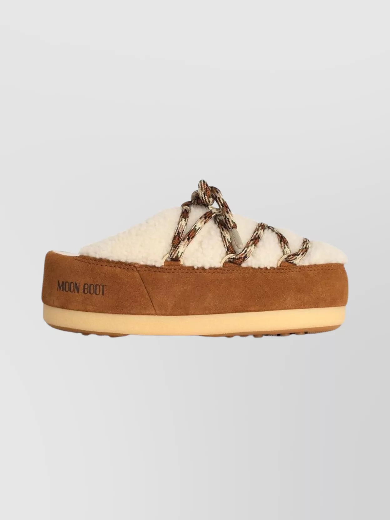 Moon Boot Shearling Slippers With Faux Fur Lining In Brown