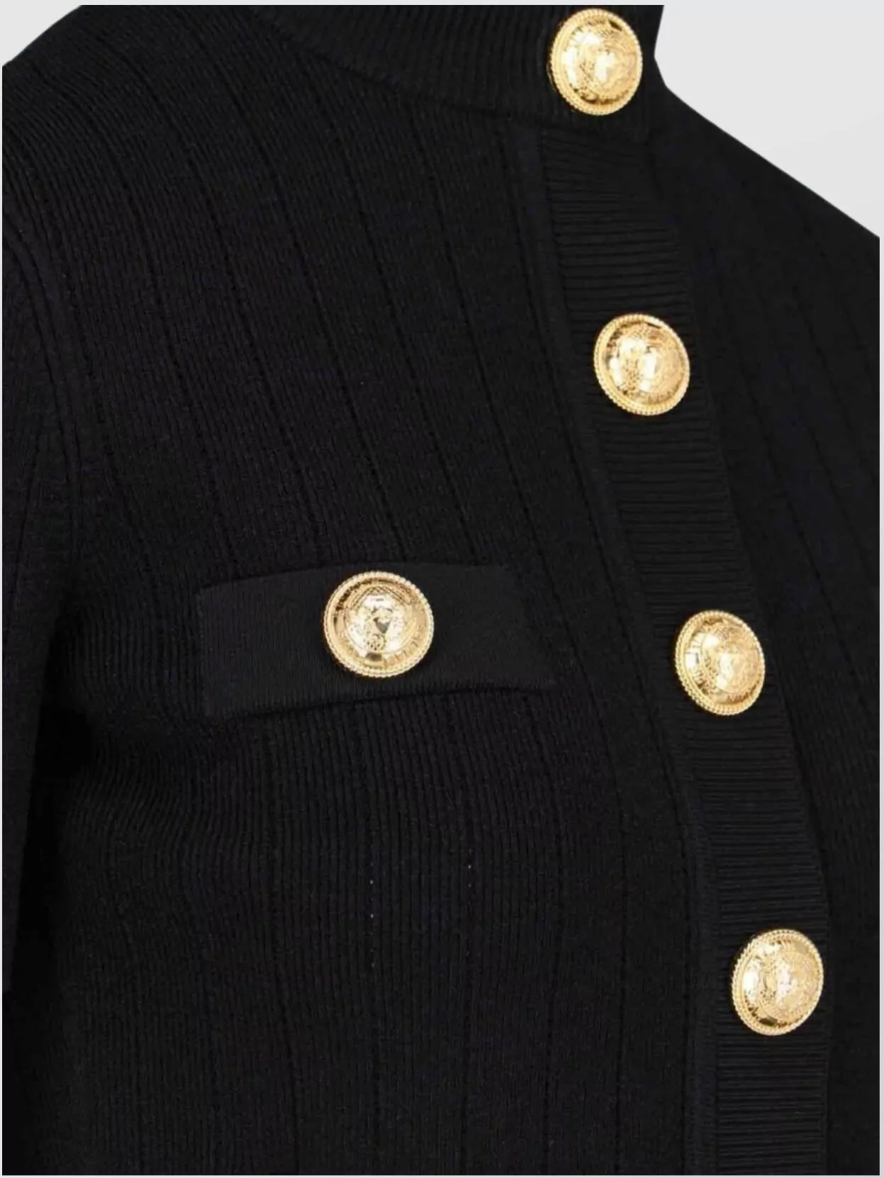 BALMAIN KNITWEAR CREWNECK WITH FRONT POCKETS AND GOLD-TONE BUTTONS