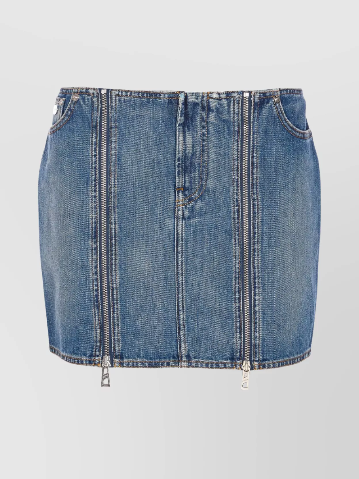 Jean Paul Gaultier Mini Denim Skirt With Pockets And Loops In Multi