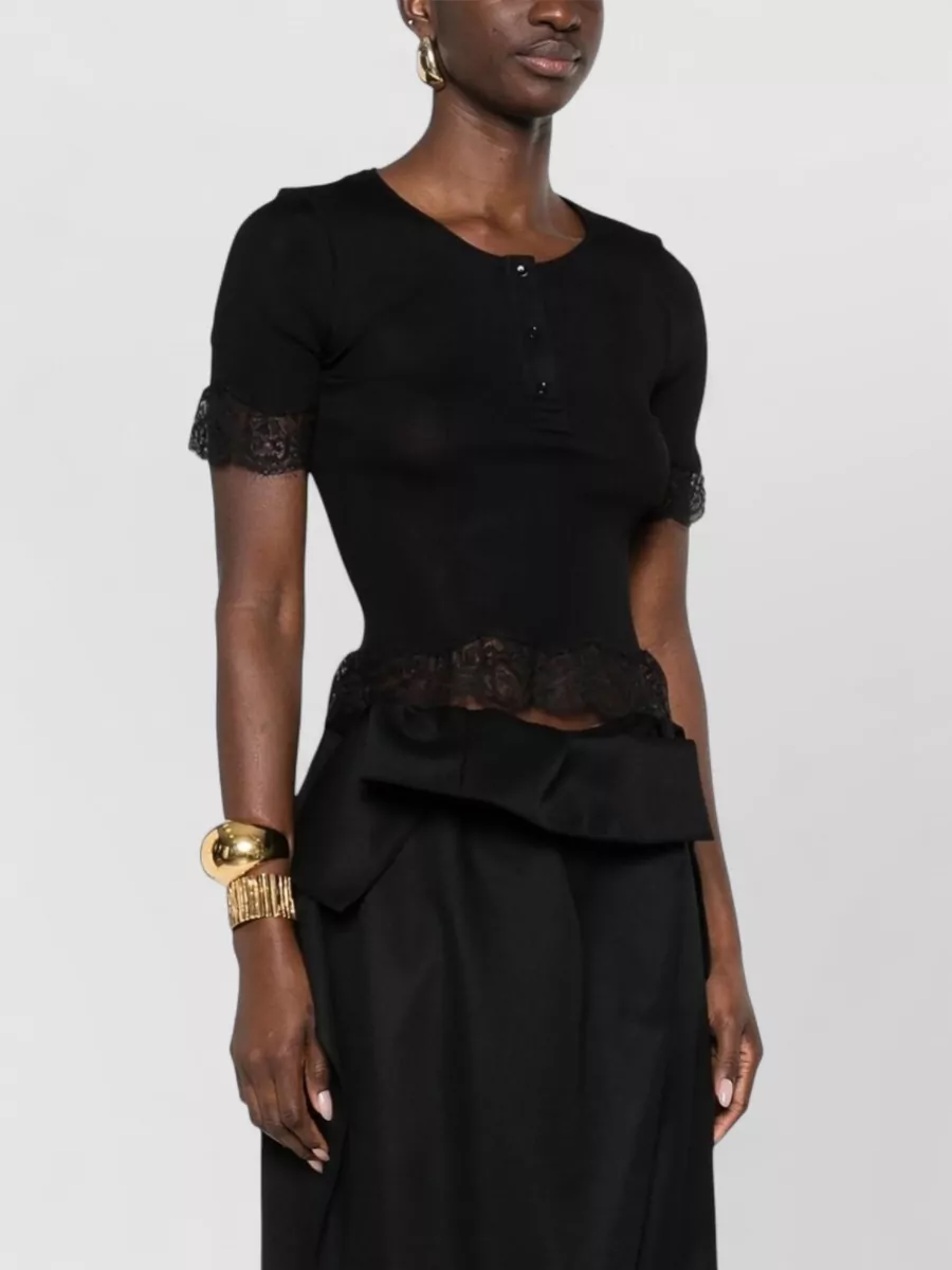 Saint Laurent Round Neck Top Lace Trim Buttons