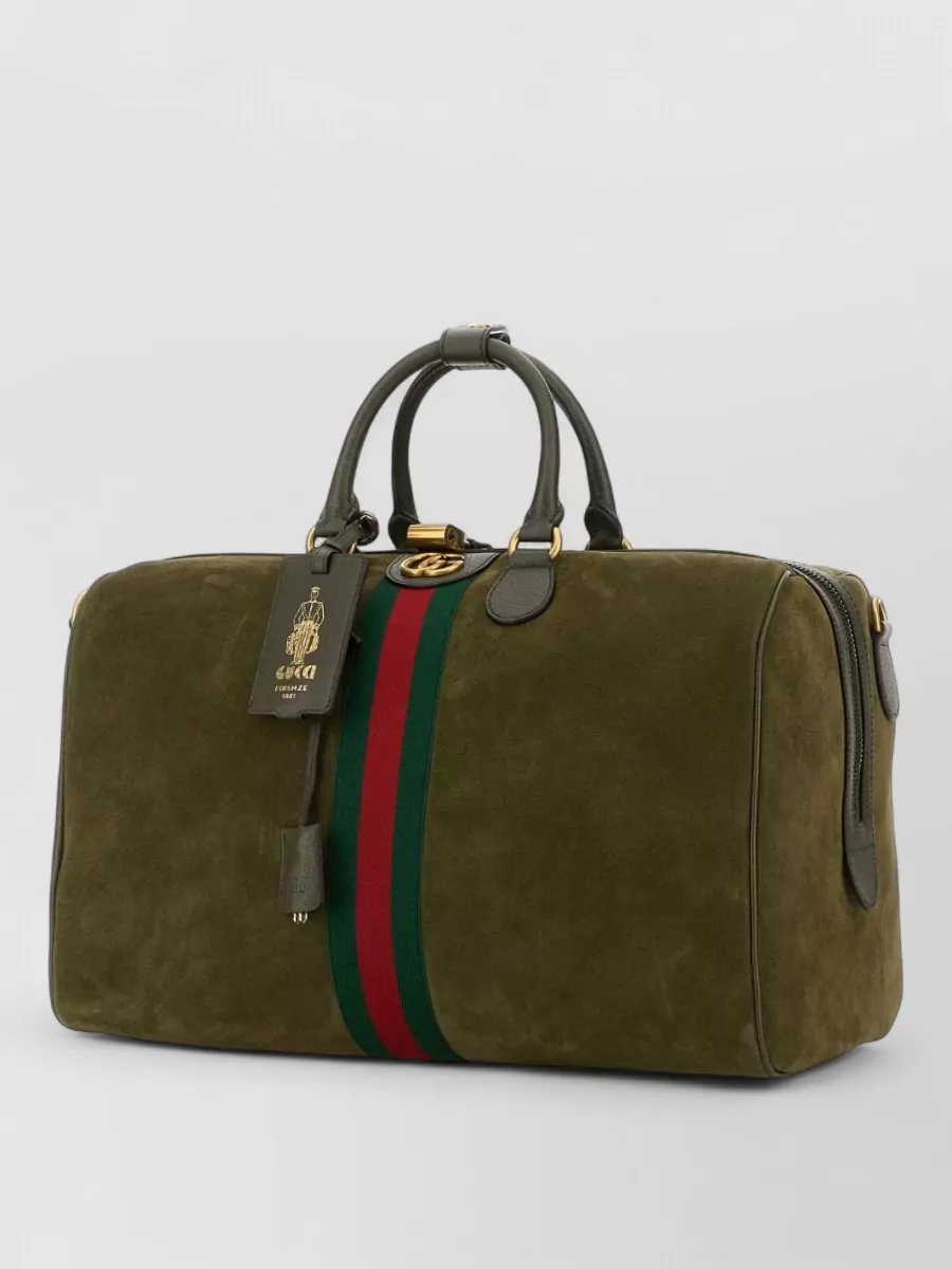 Gucci Medium Suede Travel Bag With Stripe Detail