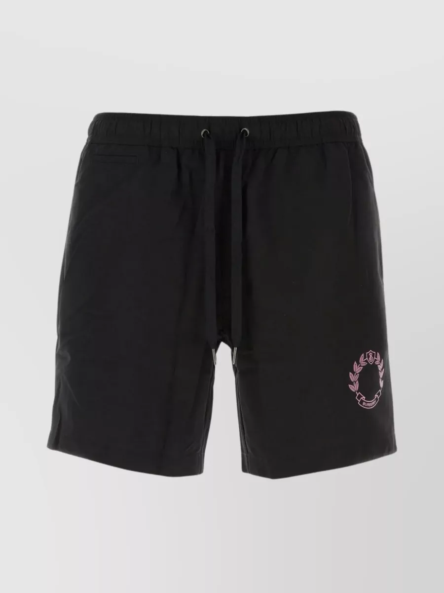 Shop Burberry Oak Leaf Crest Polyester Swim Shorts In Black