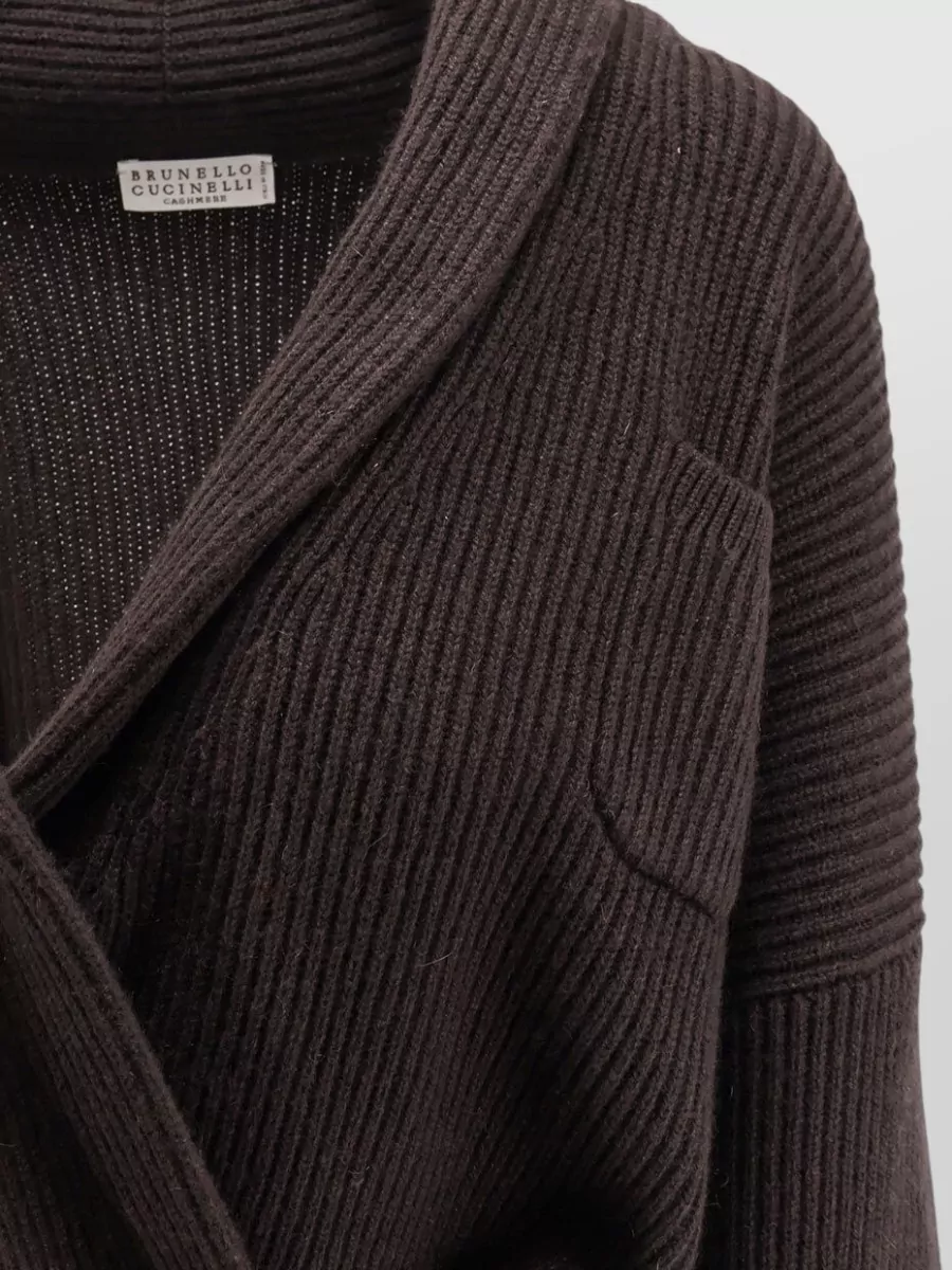Brunello Cucinelli Cashmere Ribbed Trim Wrap Cardigan